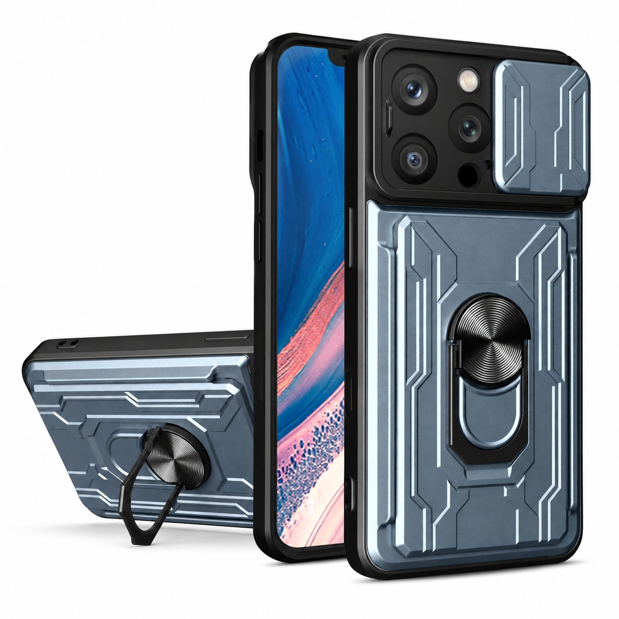 Premium iPhone Case Heavy Duty Armor Protective Cover Dual Layer Shockproof Card Holder 360° Ring Stand Magnetic Mount Compatible Full Coverage