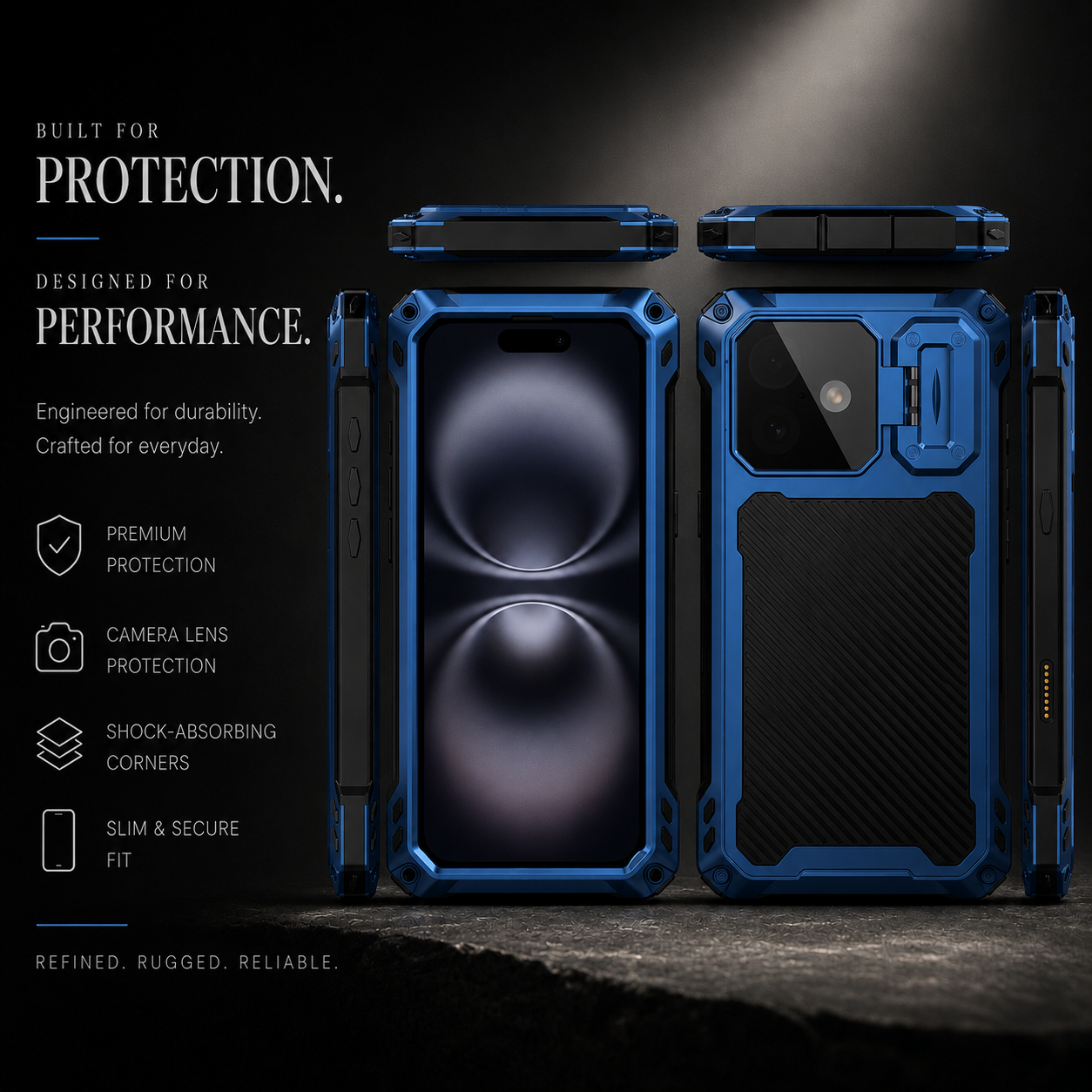 Premium iPhone Case Heavy Duty Metal MagSafe Compatible Protective Cover Military Grade Shockproof Aluminum Bumper Camera Guard Kickstand Anti Scratch Full Coverage