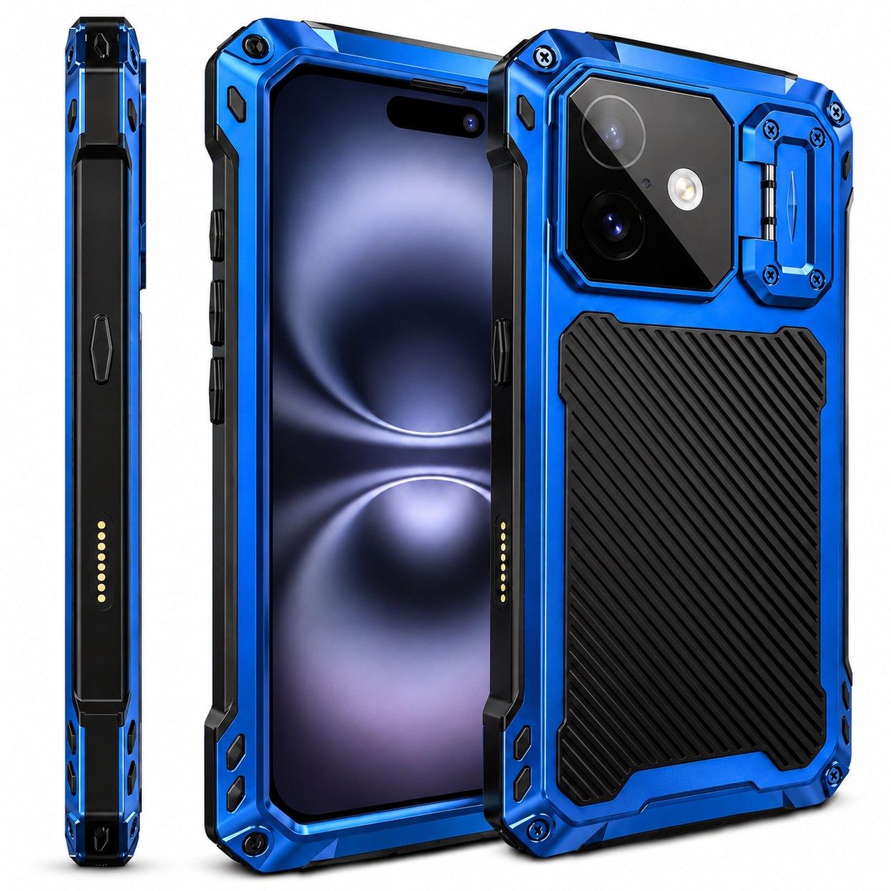 Premium iPhone Case Heavy Duty Metal MagSafe Compatible Protective Cover Military Grade Shockproof Aluminum Bumper Camera Guard Kickstand Anti Scratch Full Coverage