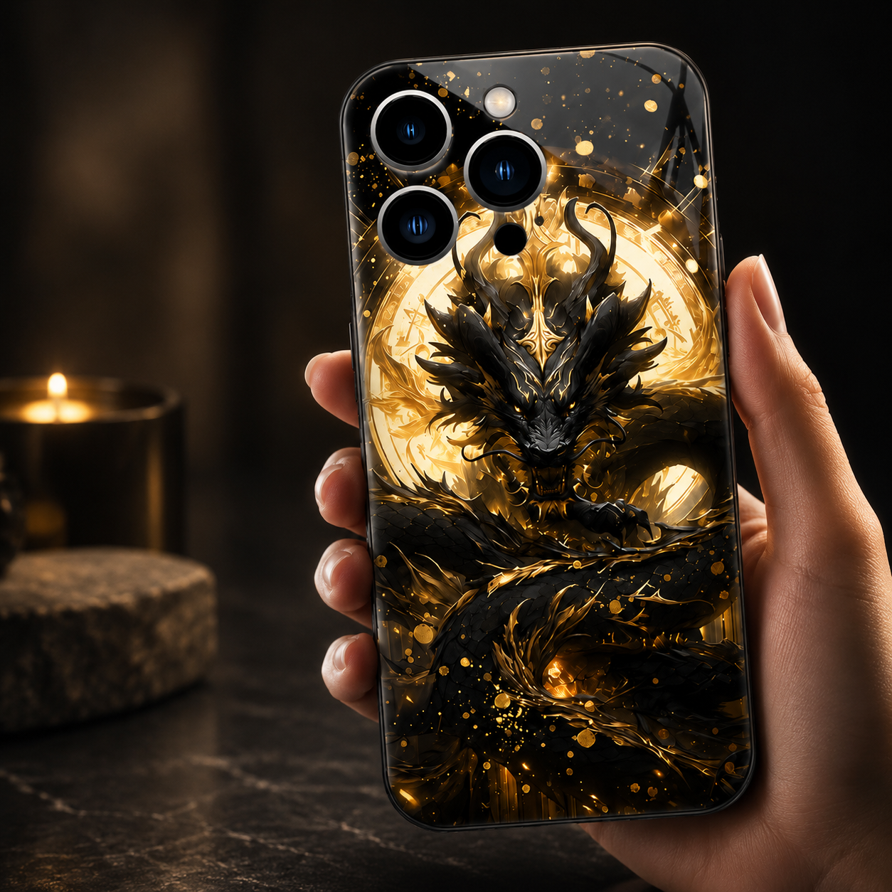 Premium iPhone Case LED Flash Sound Reactive Golden Dragon Luminous Glass Cover Shockproof Ultra Thin Full Body Protection Design