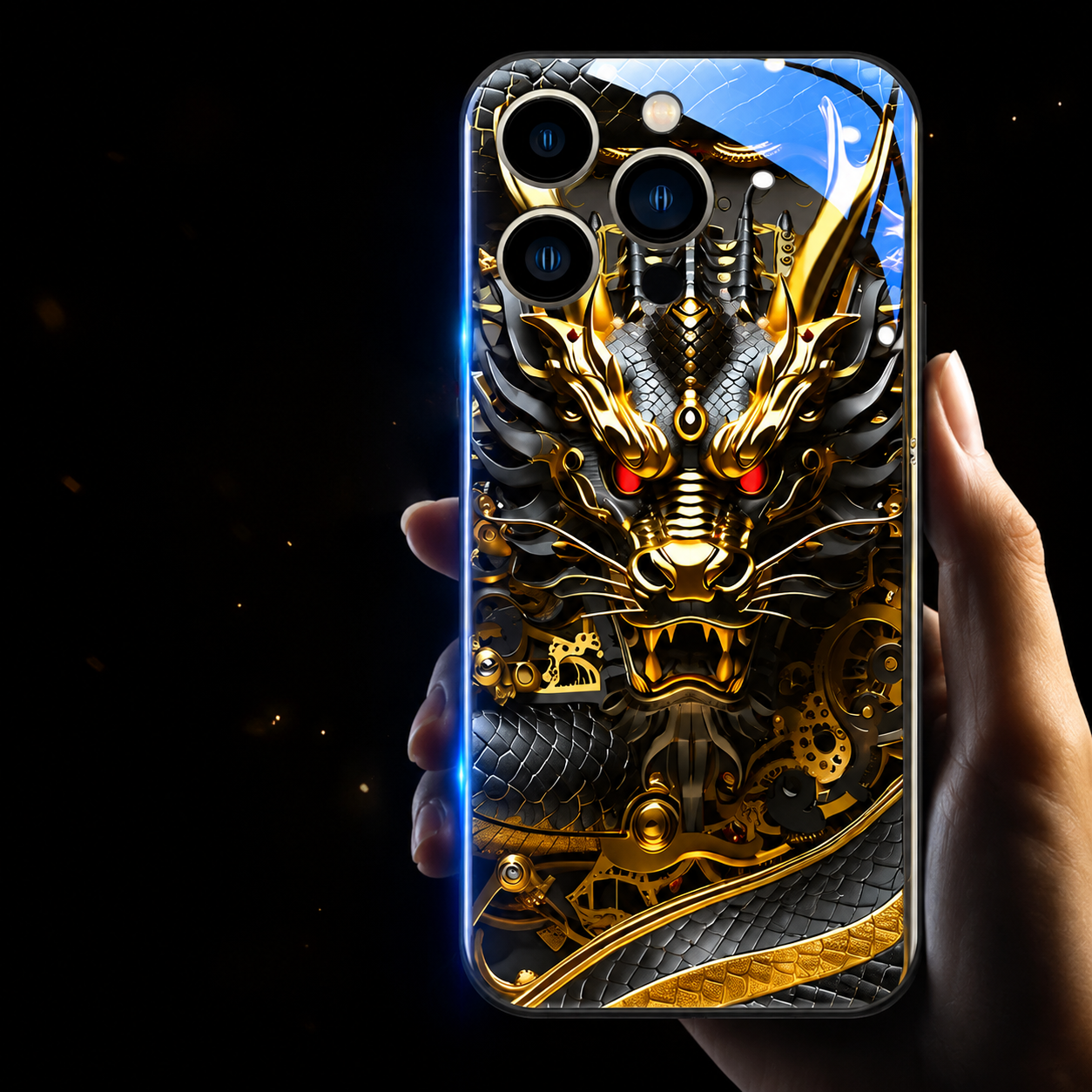 Premium iPhone Case LED Flash Sound Reactive Golden Dragon Luminous Glass Cover Shockproof Ultra Thin Full Body Protection Design