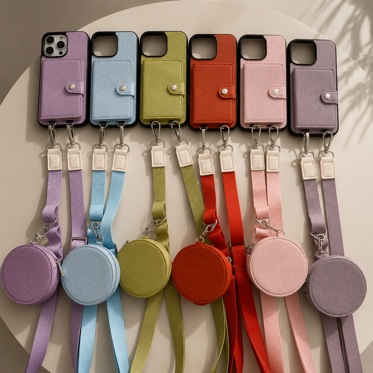 Premium iPhone Case Leather Crossbody Wallet Cover Card Holder Coin Purse Lanyard Strap Shockproof Protective Magnetic Closure Full Coverage Design