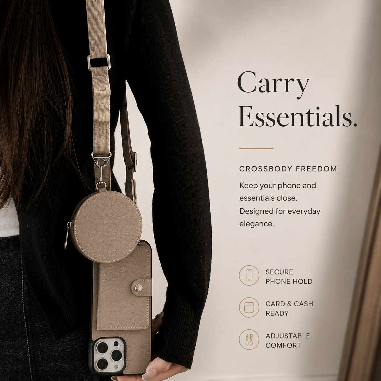 Premium iPhone Case Leather Crossbody Wallet Cover Card Holder Coin Purse Lanyard Strap Shockproof Protective Magnetic Closure Full Coverage Design