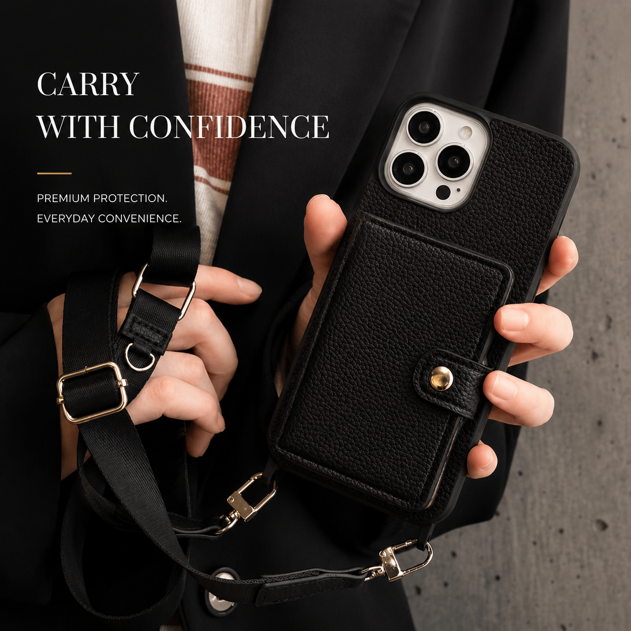 Premium iPhone Case Leather Crossbody Wallet Cover Card Holder Coin Purse Lanyard Strap Shockproof Protective Magnetic Closure Full Coverage Design