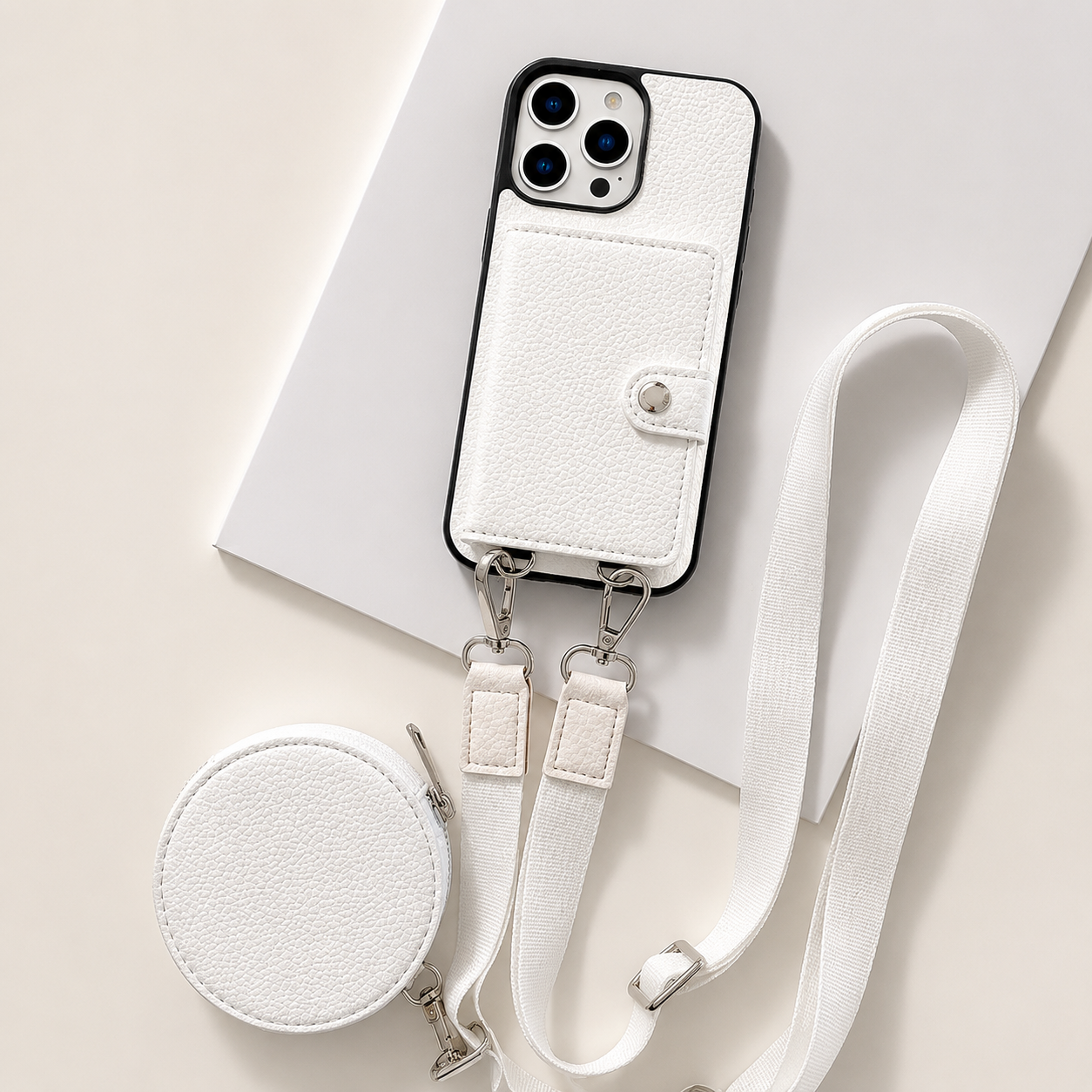 Premium iPhone Case Leather Crossbody Wallet Cover Card Holder Coin Purse Lanyard Strap Shockproof Protective Magnetic Closure Full Coverage Design