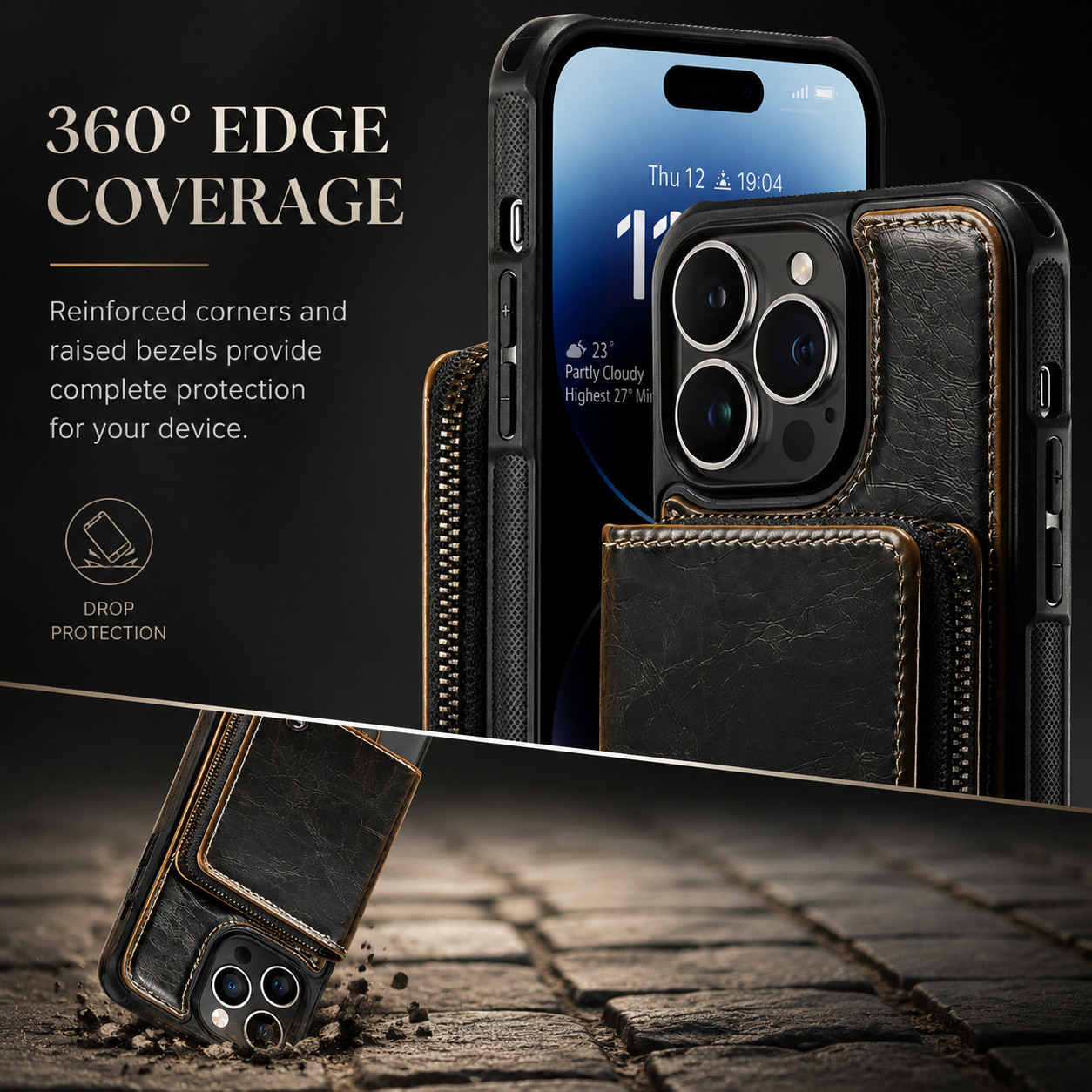 Premium iPhone Case Leather Crossbody Wallet Cover Card Holder Stand Function Lanyard Strap Shockproof Protective Magnetic Closure Full Coverage Design