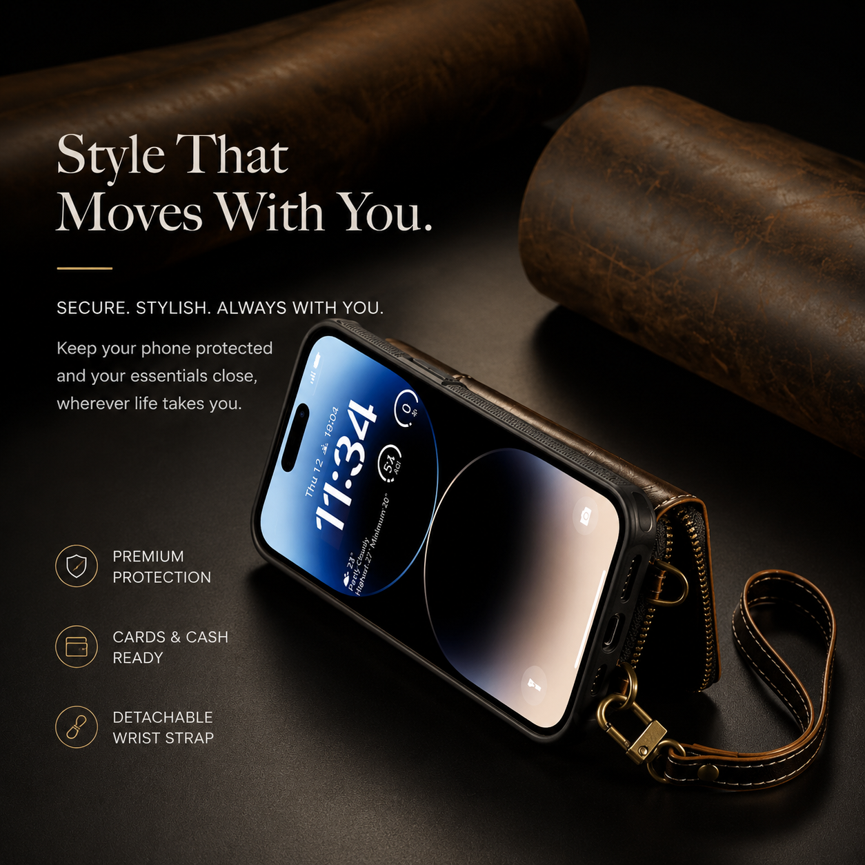 Premium iPhone Case Leather Crossbody Wallet Cover Card Holder Stand Function Lanyard Strap Shockproof Protective Magnetic Closure Full Coverage Design