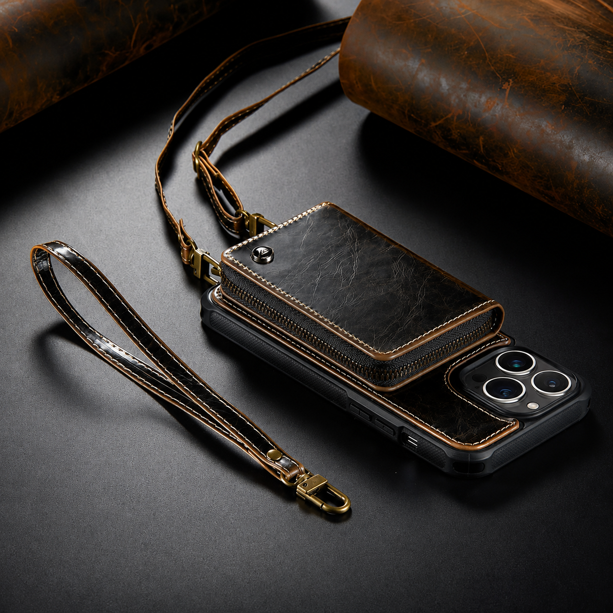 Premium iPhone Case Leather Crossbody Wallet Cover Card Holder Stand Function Lanyard Strap Shockproof Protective Magnetic Closure Full Coverage Design