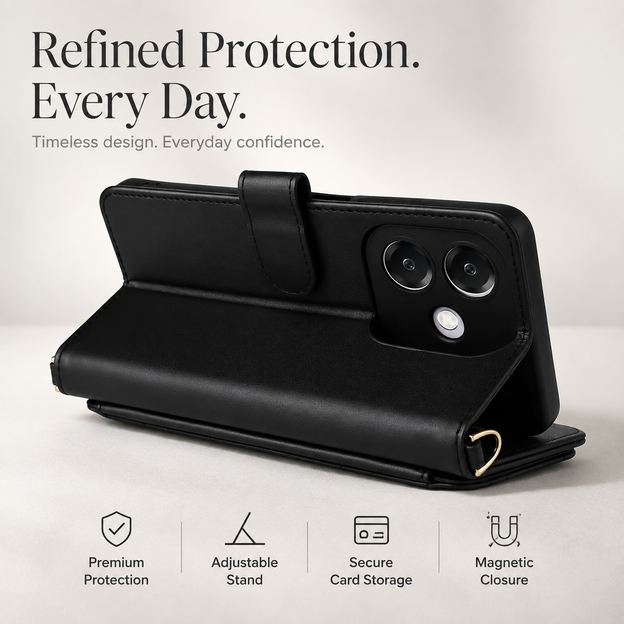 Premium iPhone Case Leather Flip Wallet Cover Card Holder Shockproof Protective Cover Magnetic Closure Kickstand Full Body Protection Design