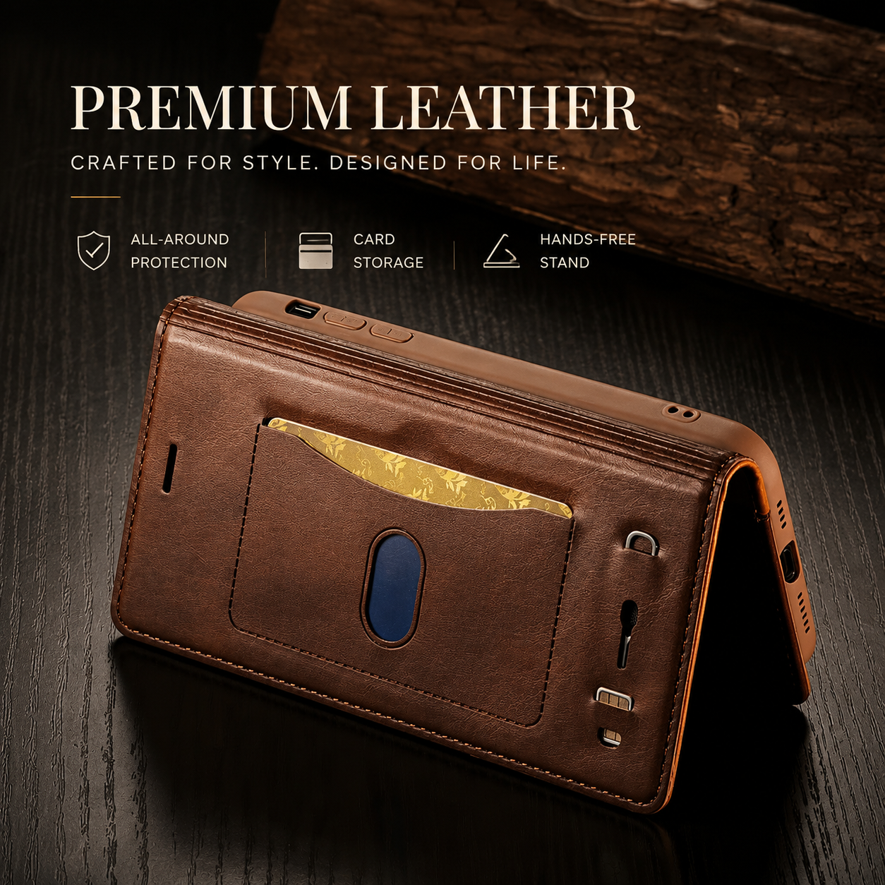 Premium iPhone Case Leather Flip Wallet Cover MagSafe Compatible PU Leather Card Holder SIM Slot Magnetic Closure Shockproof Protective Design