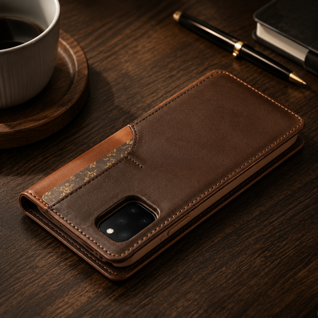 Premium iPhone Case Leather Flip Wallet Cover MagSafe Compatible PU Leather Card Holder SIM Slot Magnetic Closure Shockproof Protective Design