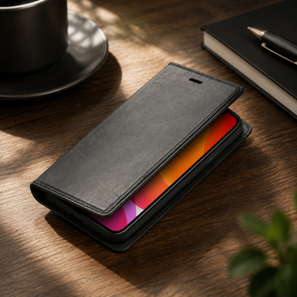 Premium iPhone Case Leather Flip Wallet Cover MagSafe Compatible PU Leather Card Holder SIM Slot Magnetic Closure Shockproof Protective Design