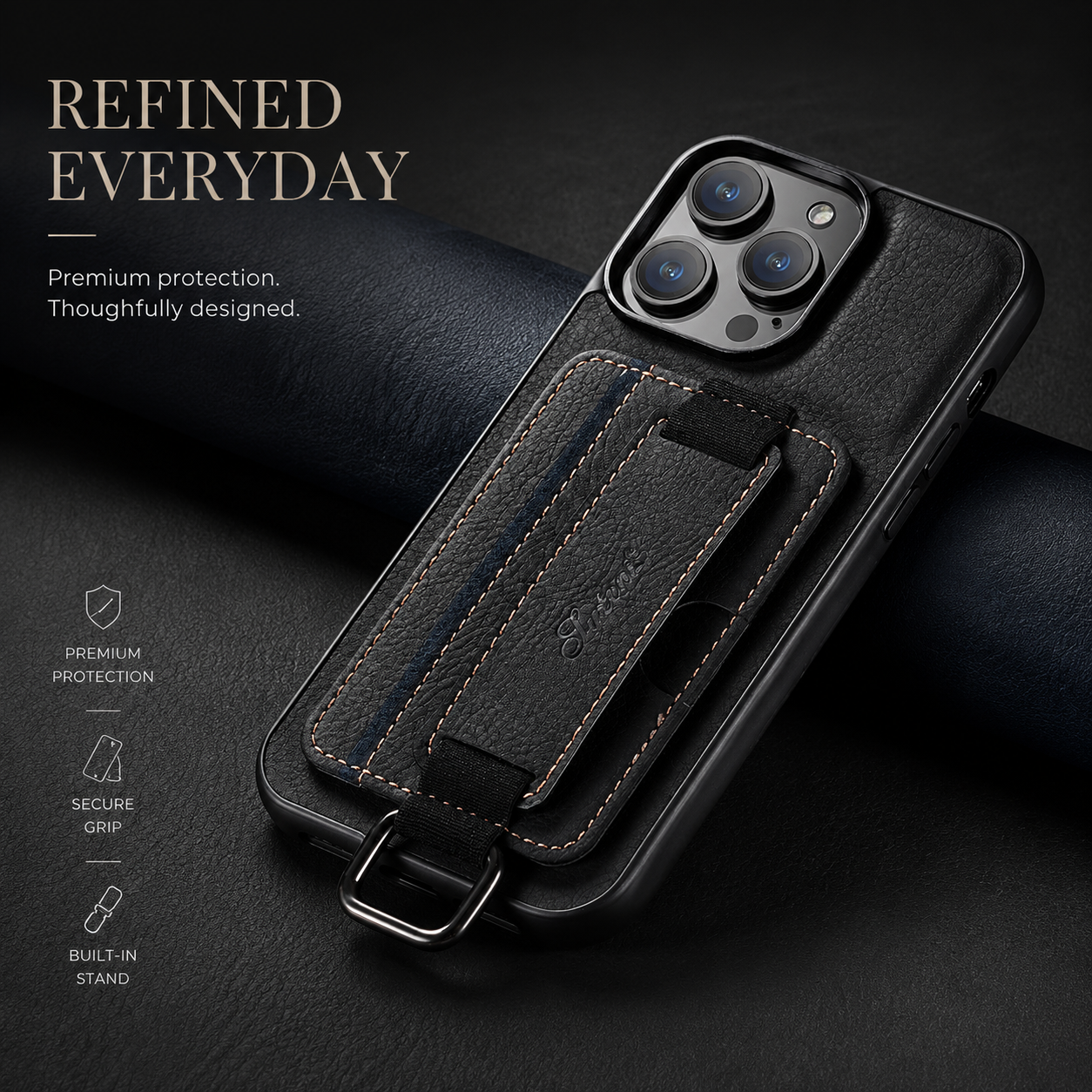 Premium iPhone Case Leather Wallet Cover PU Leather Card Holder Wrist Ring Magnetic Closure Shockproof Protective Slim Design