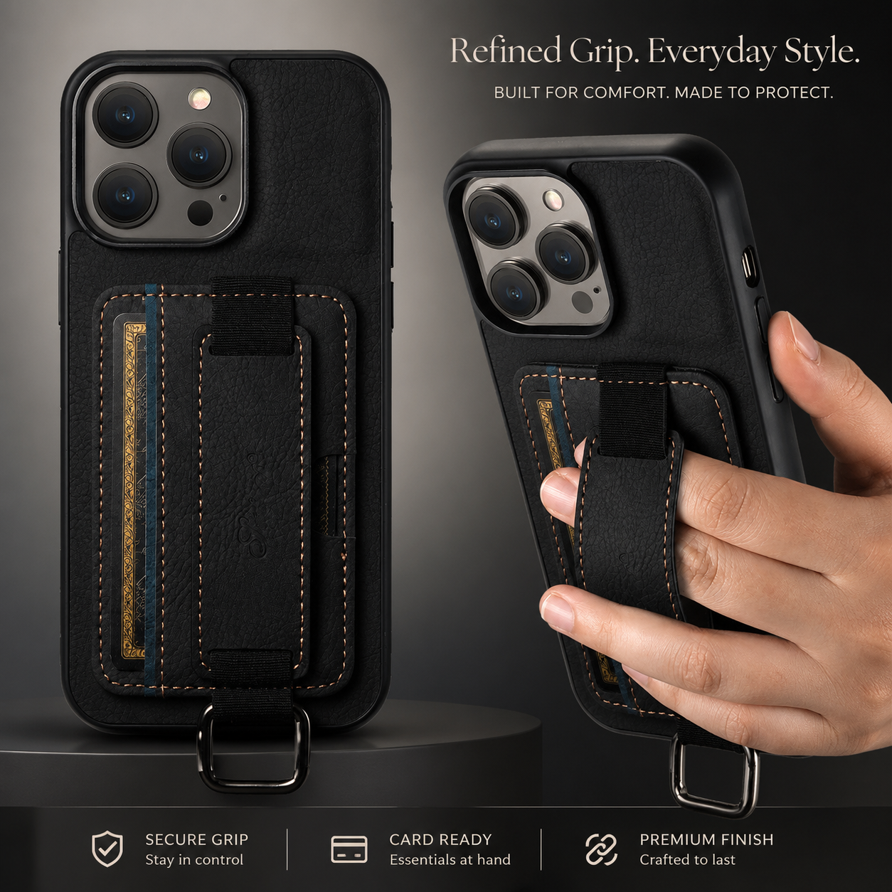 Premium iPhone Case Leather Wallet Cover PU Leather Card Holder Wrist Ring Magnetic Closure Shockproof Protective Slim Design