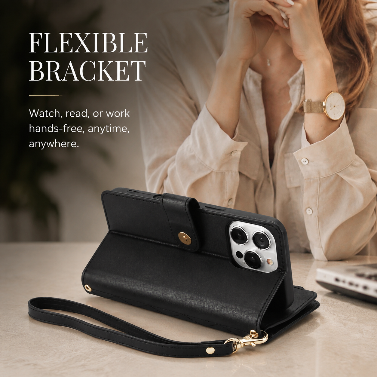 Premium iPhone Case Leather Wallet Flip Cover 6 Card Slots Zipper Pocket Magnetic Protective Case Shockproof Kickstand Chain Strap Full Coverage