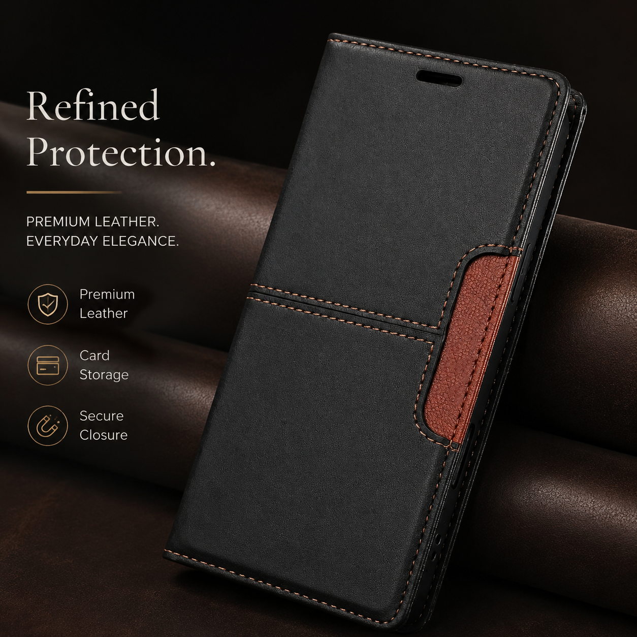 Premium iPhone Case Leather Wallet Flip Cover RFID Card Holder Magnetic Protective Case Shockproof Kickstand Anti Fingerprint Full Coverage
