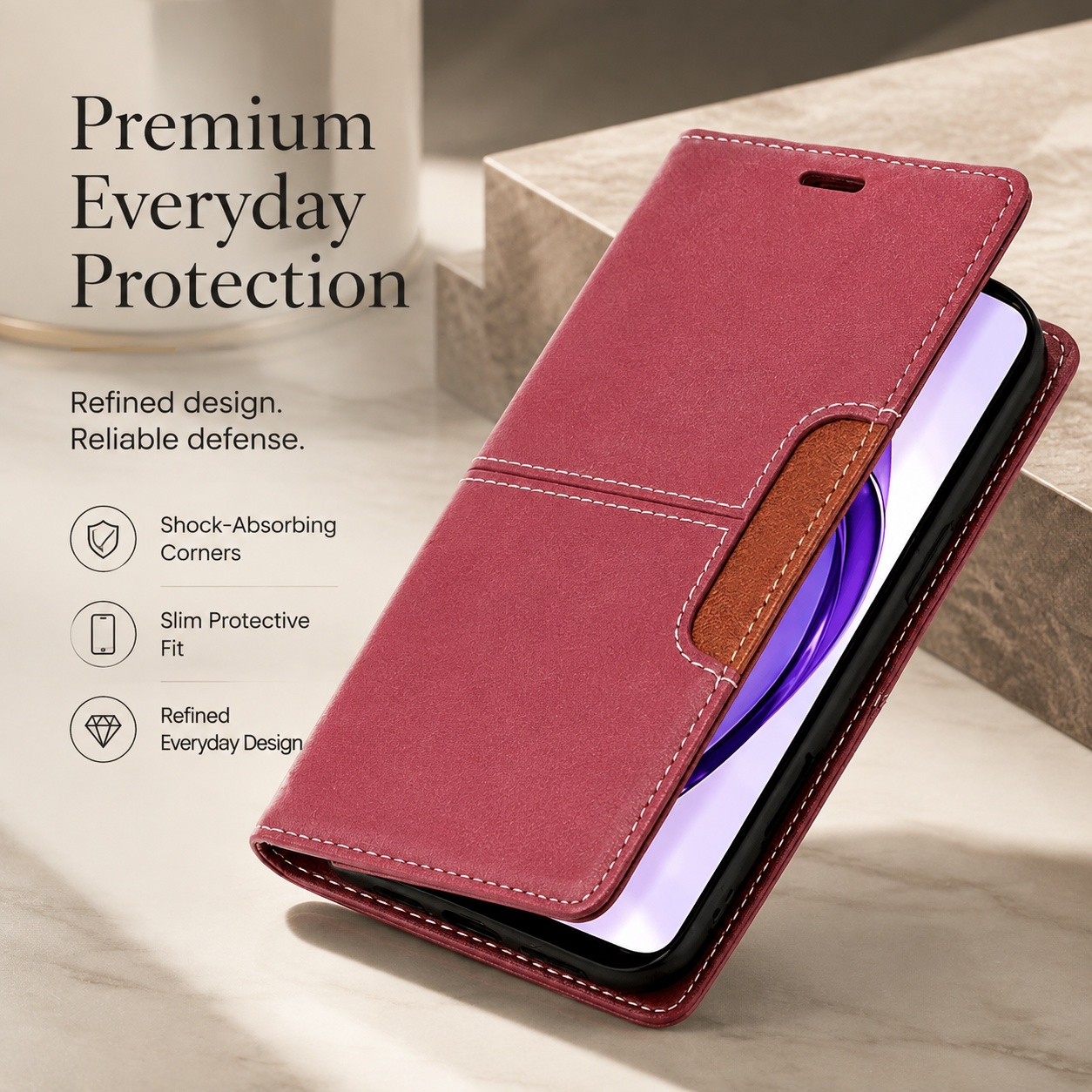 Premium iPhone Case Leather Wallet Flip Cover RFID Card Holder Magnetic Protective Case Shockproof Kickstand Anti Fingerprint Full Coverage