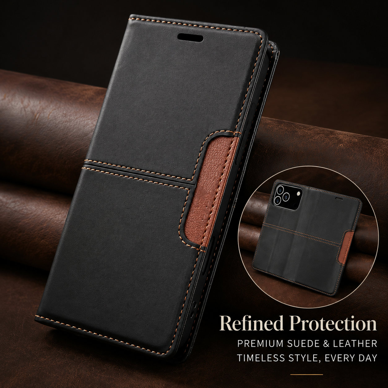 Premium iPhone Case Leather Wallet Flip Cover RFID Card Holder Magnetic Protective Case Shockproof Kickstand Anti Fingerprint Full Coverage