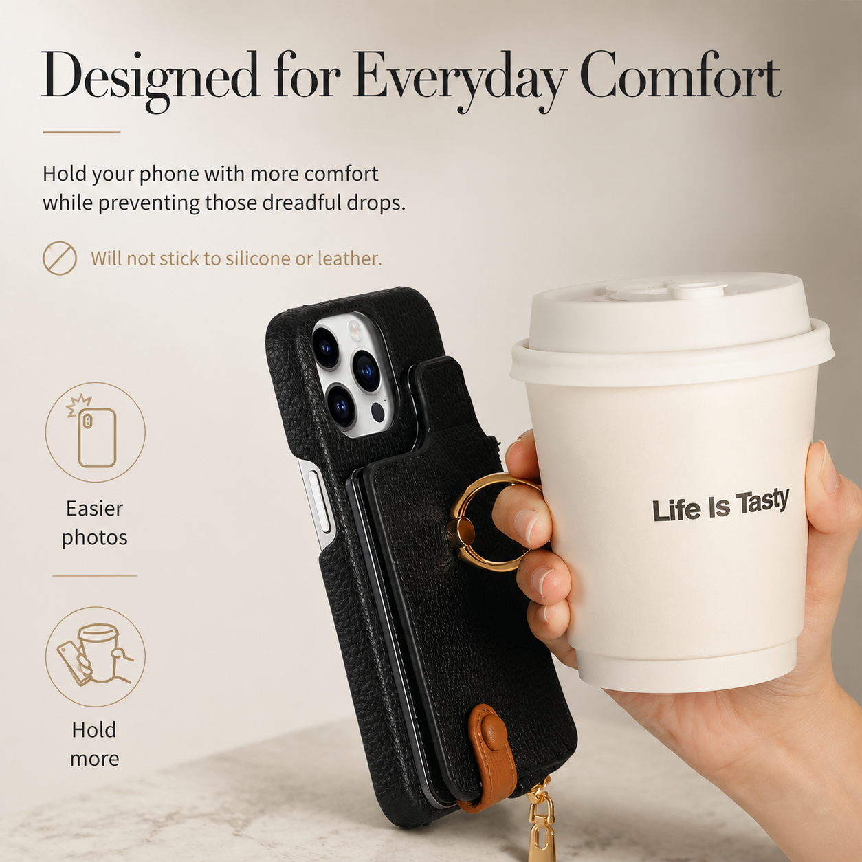 Premium iPhone Case Leather Zipper Wallet Cover Card Holder Ring Kickstand Shockproof Protective Case Magnetic Closure Full Coverage Design