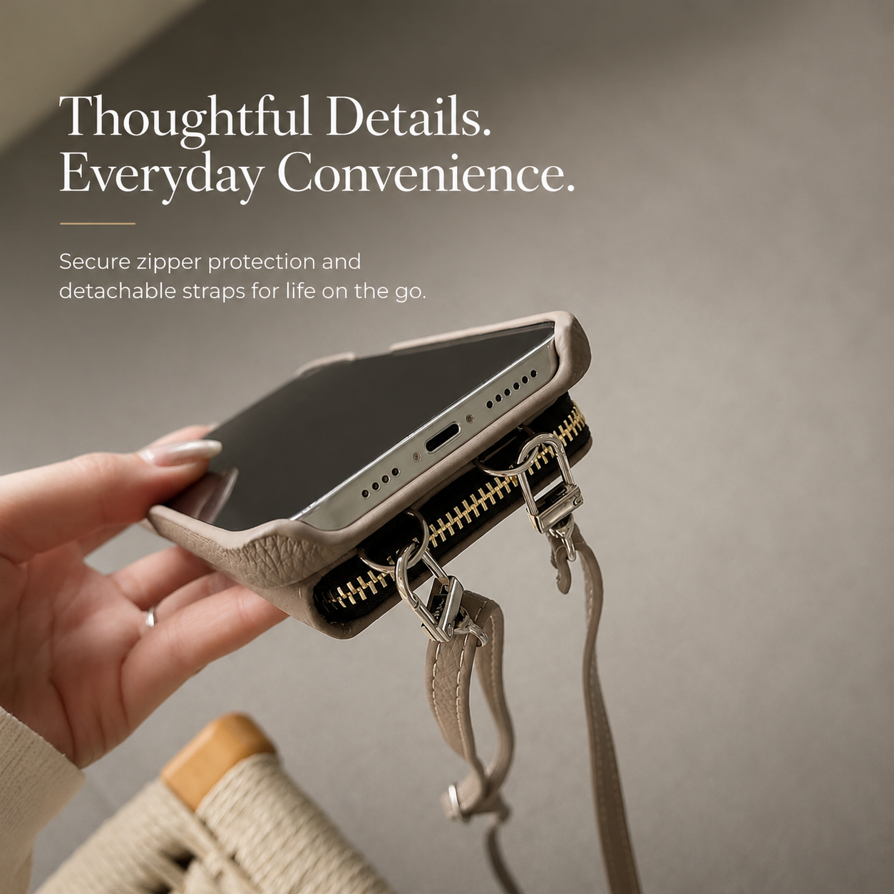 Premium iPhone Case Leather Zipper Wallet Crossbody Cover Card Holder Shoulder Strap Shockproof Protective Magnetic Closure Full Coverage Design