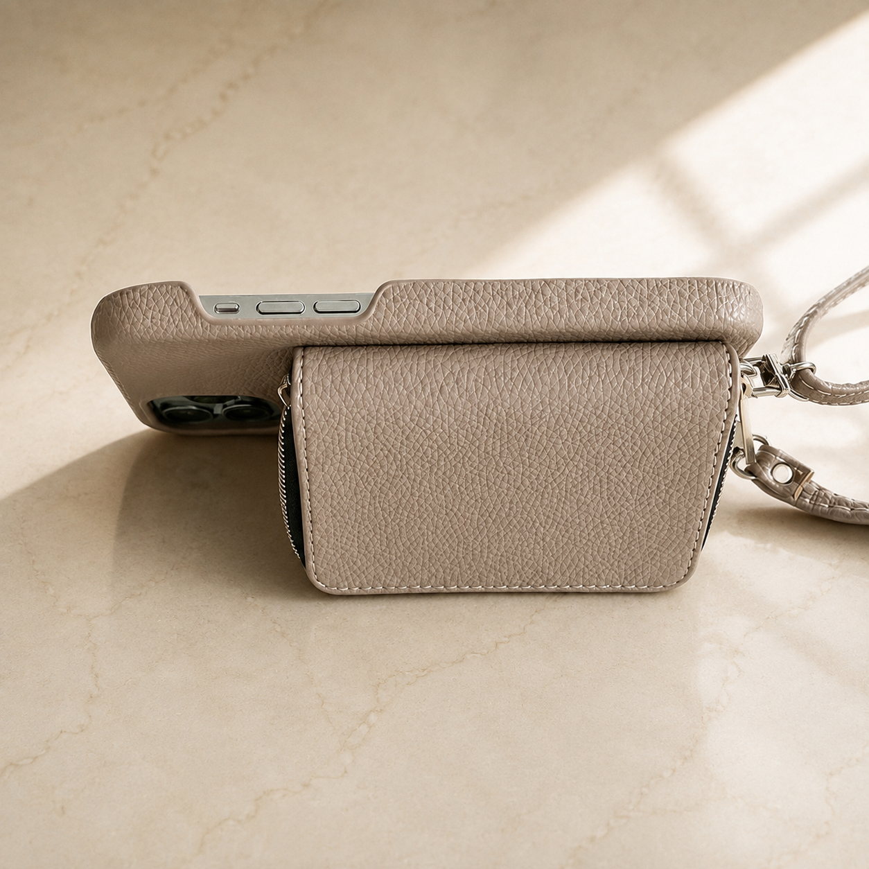 Premium iPhone Case Leather Zipper Wallet Crossbody Cover Card Holder Shoulder Strap Shockproof Protective Magnetic Closure Full Coverage Design