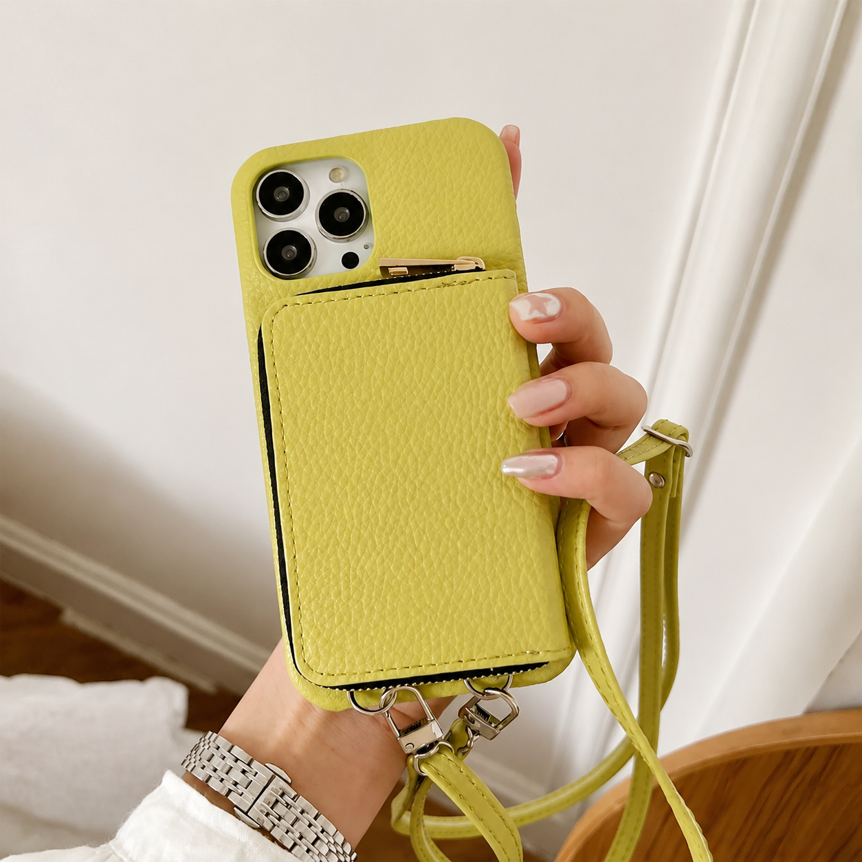 Premium iPhone Case Leather Zipper Wallet Crossbody Cover Card Holder Shoulder Strap Shockproof Protective Magnetic Closure Full Coverage Design