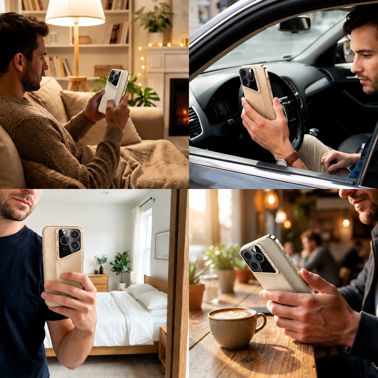 Premium iPhone Case Luxury PU Leather Electroplated Finish Ultra Thin Shockproof Protective Cover Camera Lens Protection Slim Hard Back Full Coverage