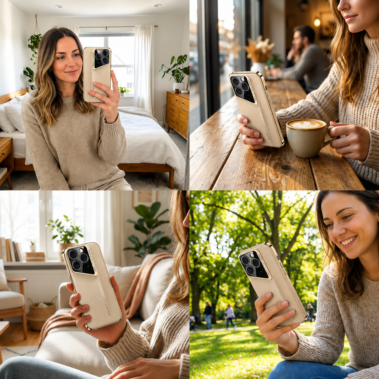 Premium iPhone Case Luxury PU Leather Electroplated Finish Ultra Thin Shockproof Protective Cover Camera Lens Protection Slim Hard Back Full Coverage