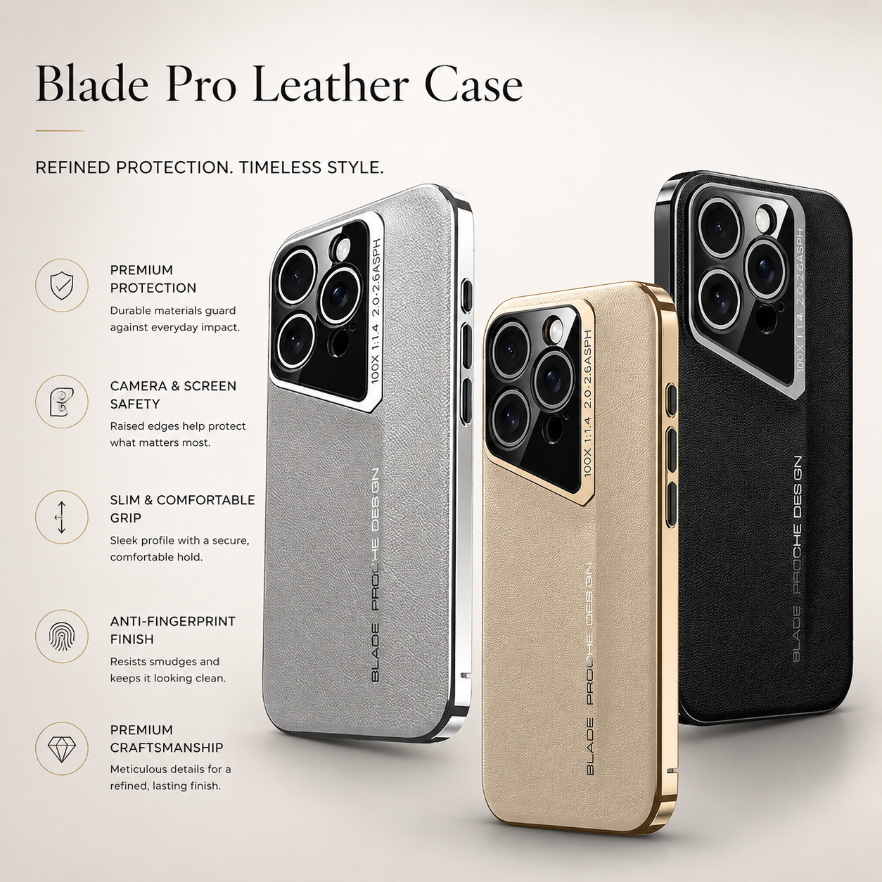 Premium iPhone Case Luxury PU Leather Electroplated Finish Ultra Thin Shockproof Protective Cover Camera Lens Protection Slim Hard Back Full Coverage
