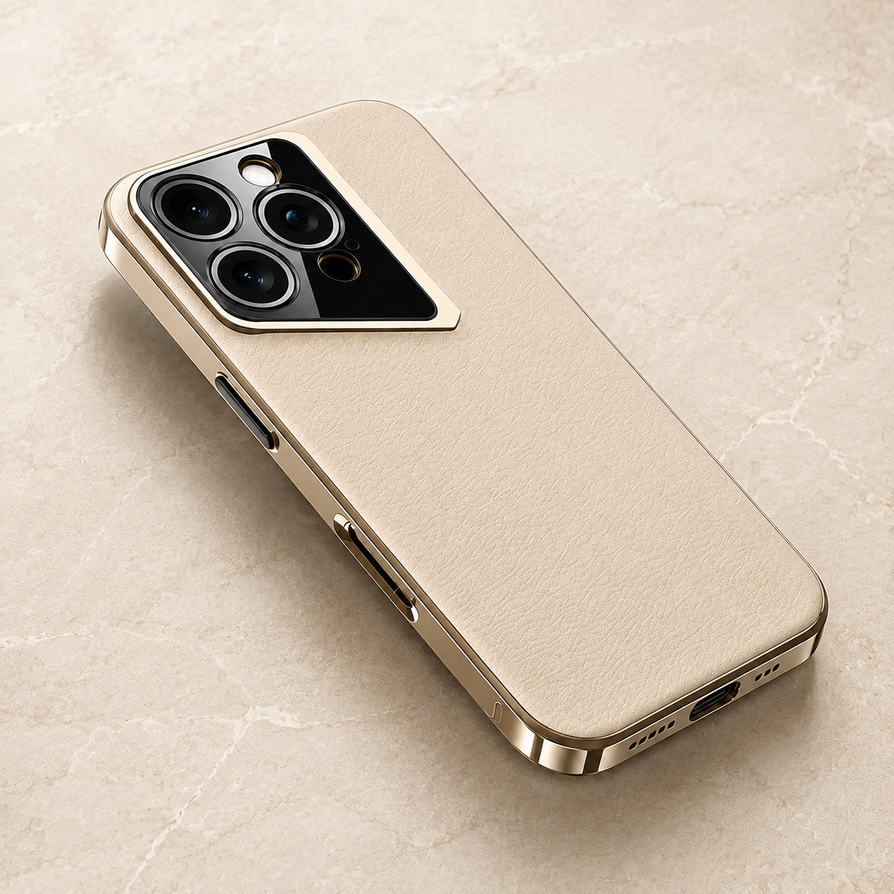 Premium iPhone Case Luxury PU Leather Electroplated Finish Ultra Thin Shockproof Protective Cover Camera Lens Protection Slim Hard Back Full Coverage