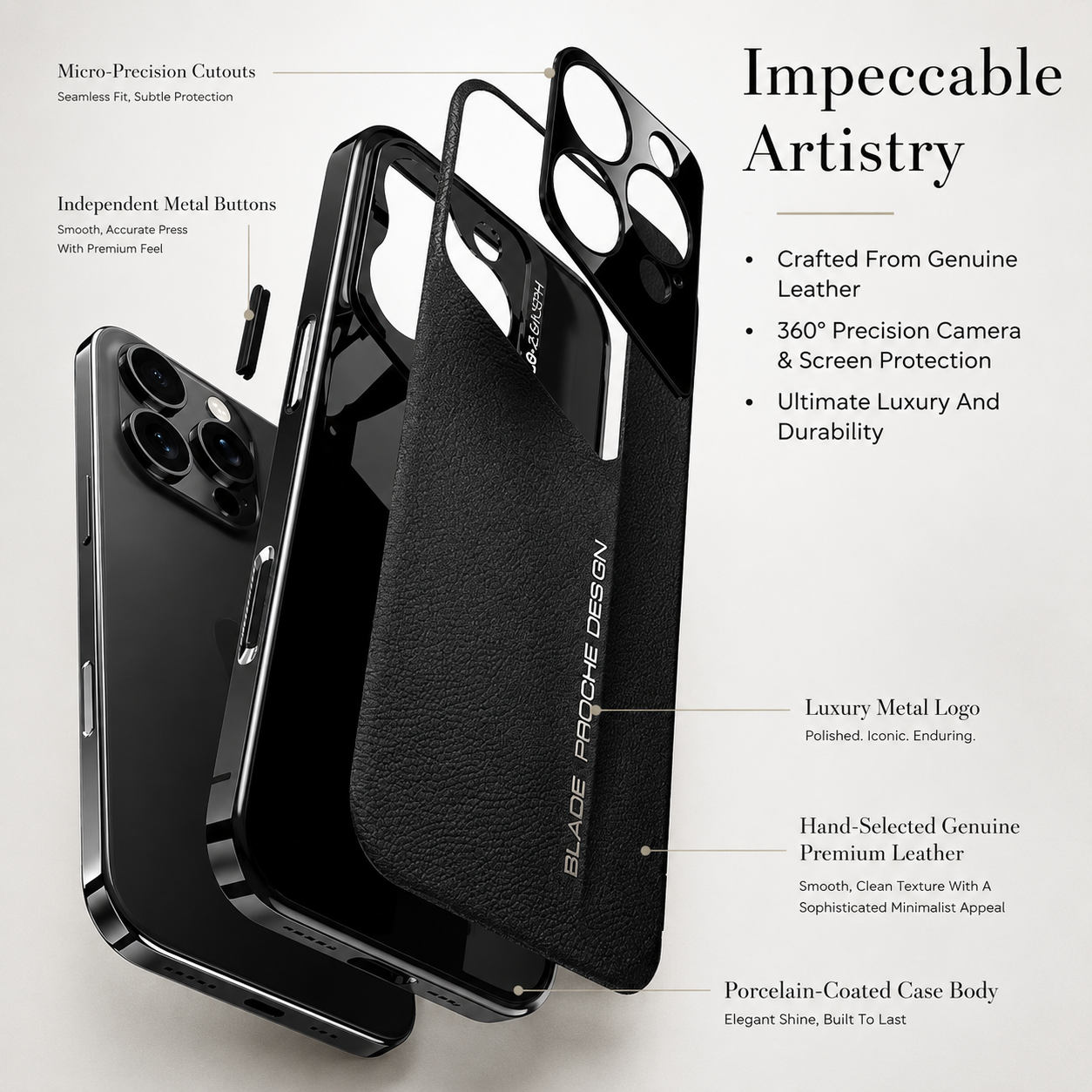 Premium iPhone Case Luxury PU Leather Electroplated Finish Ultra Thin Shockproof Protective Cover Camera Lens Protection Slim Hard Back Full Coverage