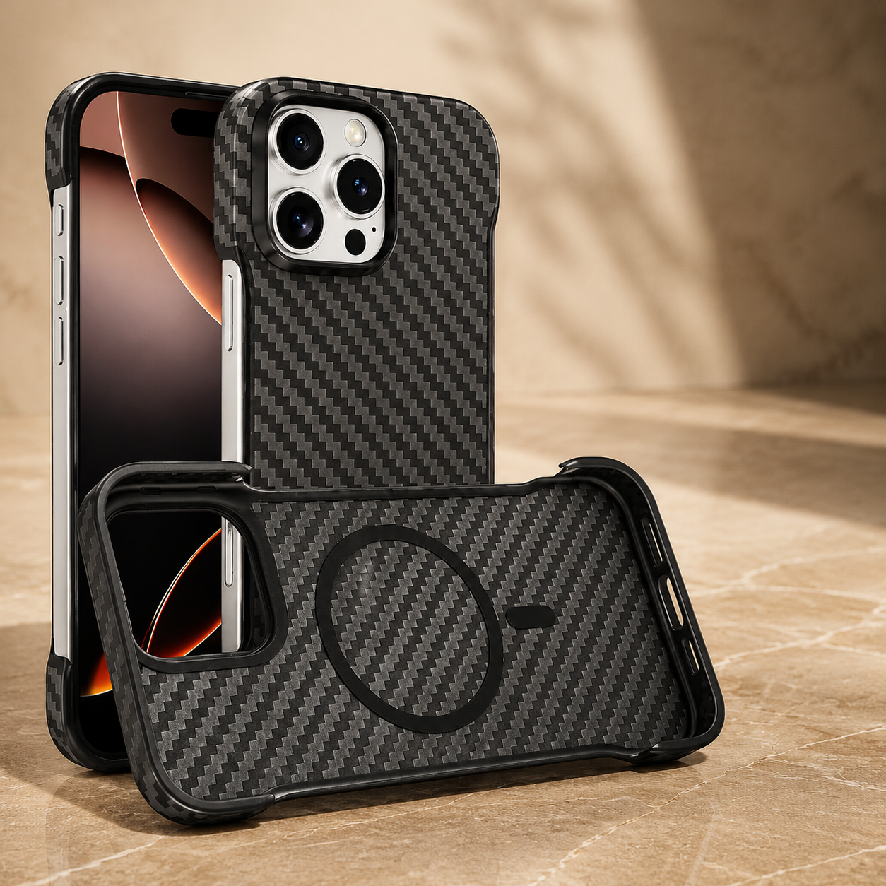Premium iPhone Case MagSafe Aramid Carbon Fiber Frameless Matte Slim Cover Shockproof Lightweight Protective Wireless Charging Compatible Design