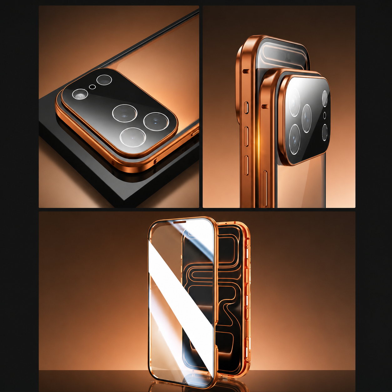 Premium iPhone Case MagSafe Compatible 360 Full Coverage Magnetic Glass Aluminum Frame Shockproof Snap Lock Bumper Anti Scratch Protective Design