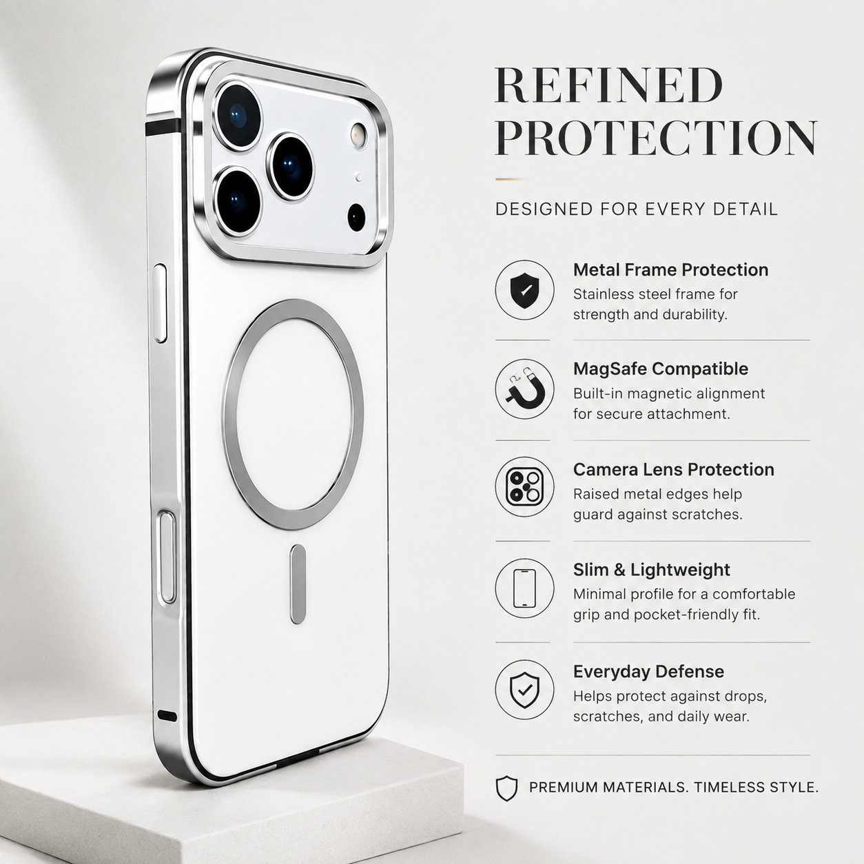 Premium iPhone Case MagSafe Compatible Aluminum Alloy Metal Frame Cover Shockproof Anti Drop Protective Design Scratch Resistant Slim Lightweight