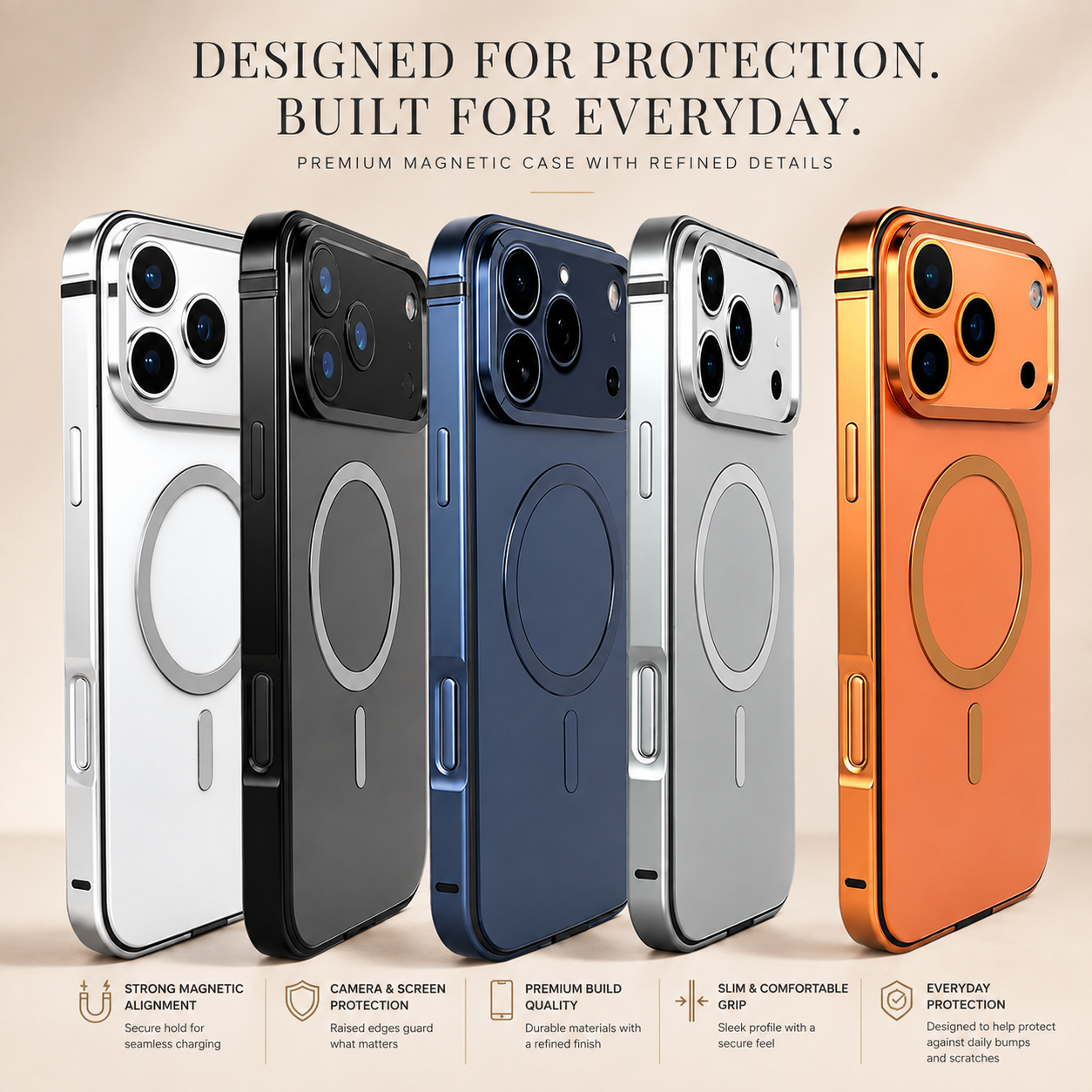 Premium iPhone Case MagSafe Compatible Aluminum Alloy Metal Frame Protective Cover Shockproof Anti Drop Scratch Resistant Magnetic Slim Durable Design