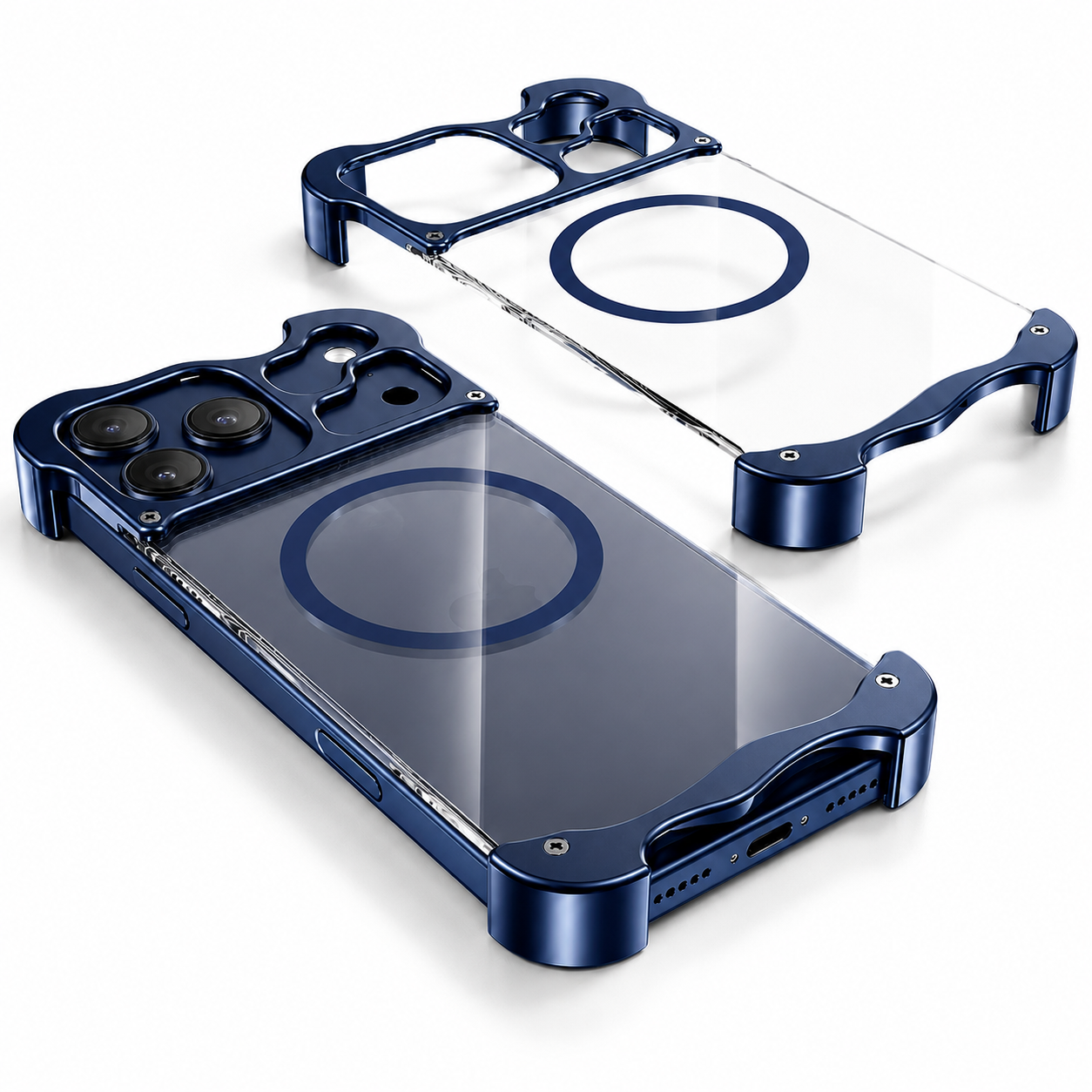 Premium iPhone Case MagSafe Compatible Aluminum Corner Bumper Protective Cover Transparent Back Shockproof Frameless Camera Protection Heat Dissipation Design