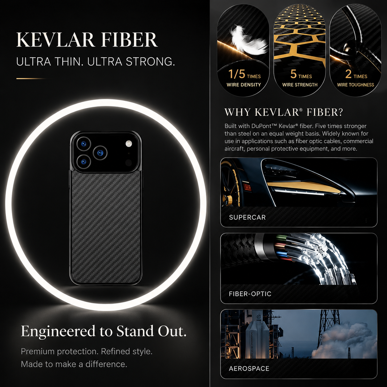 Premium iPhone Case MagSafe Compatible Aramid Fiber Protective Cover Ultra Thin Lightweight Shockproof Anti Scratch Full Coverage