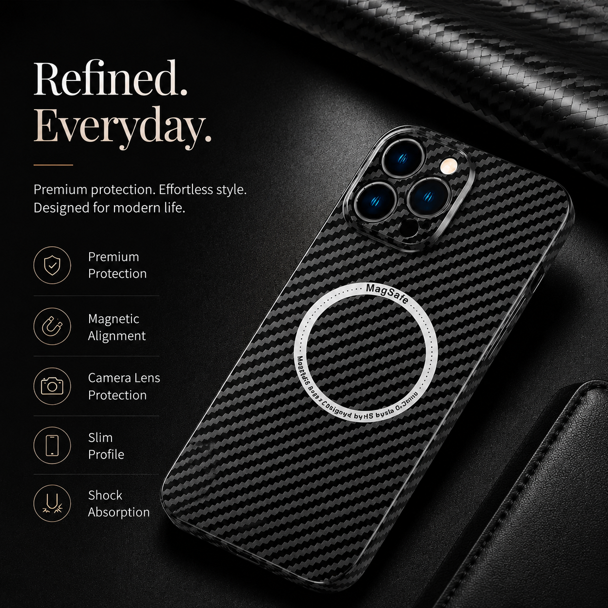 Premium iPhone Case MagSafe Compatible Carbon Fiber Magnetic Protective Cover Shockproof Slim Lightweight Camera Protection Anti Scratch Design
