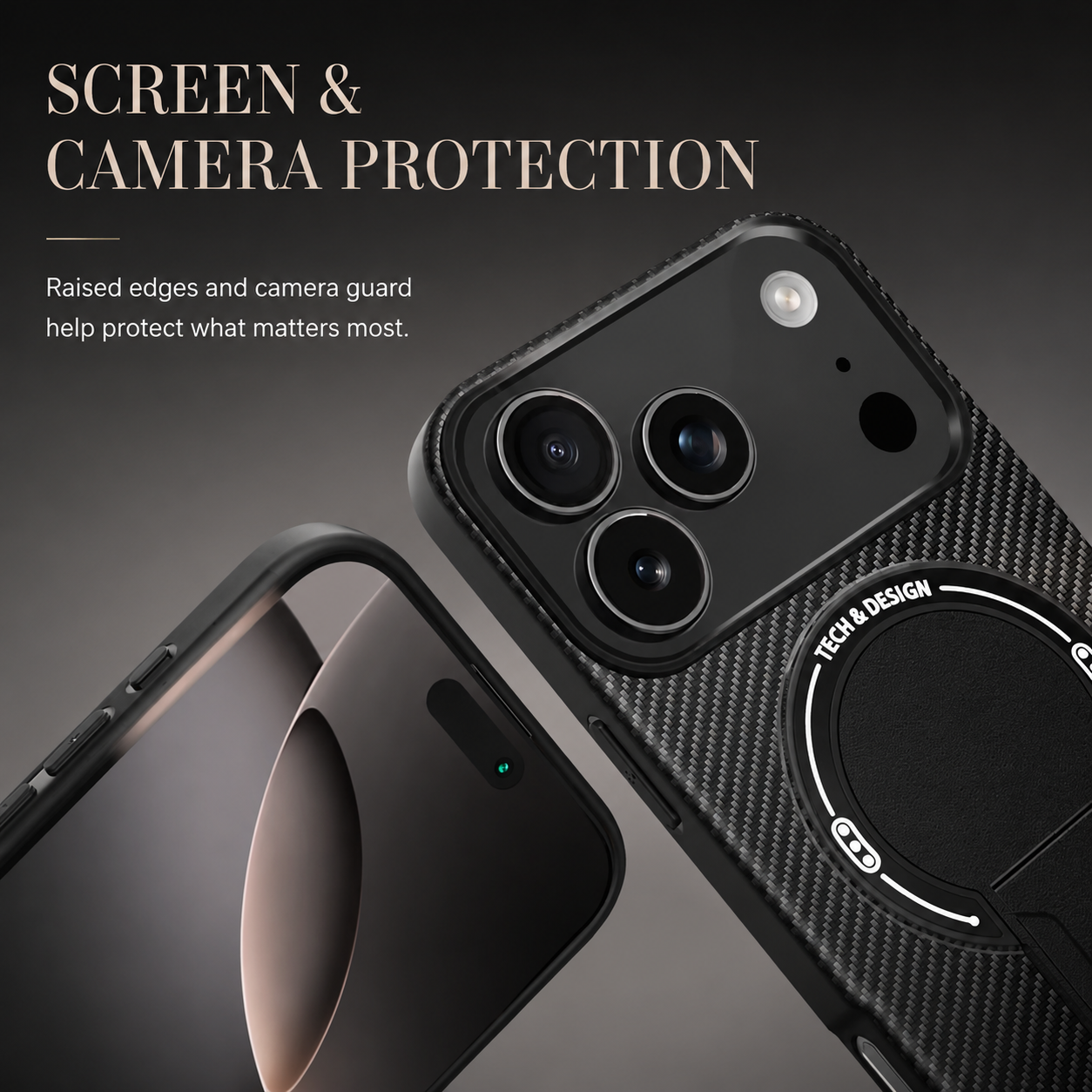 Premium iPhone Case MagSafe Compatible Carbon Fiber Pattern Fold Stand Magnetic Shockproof Protective Cover PC TPU Military Armor Camera Protection Full Coverage