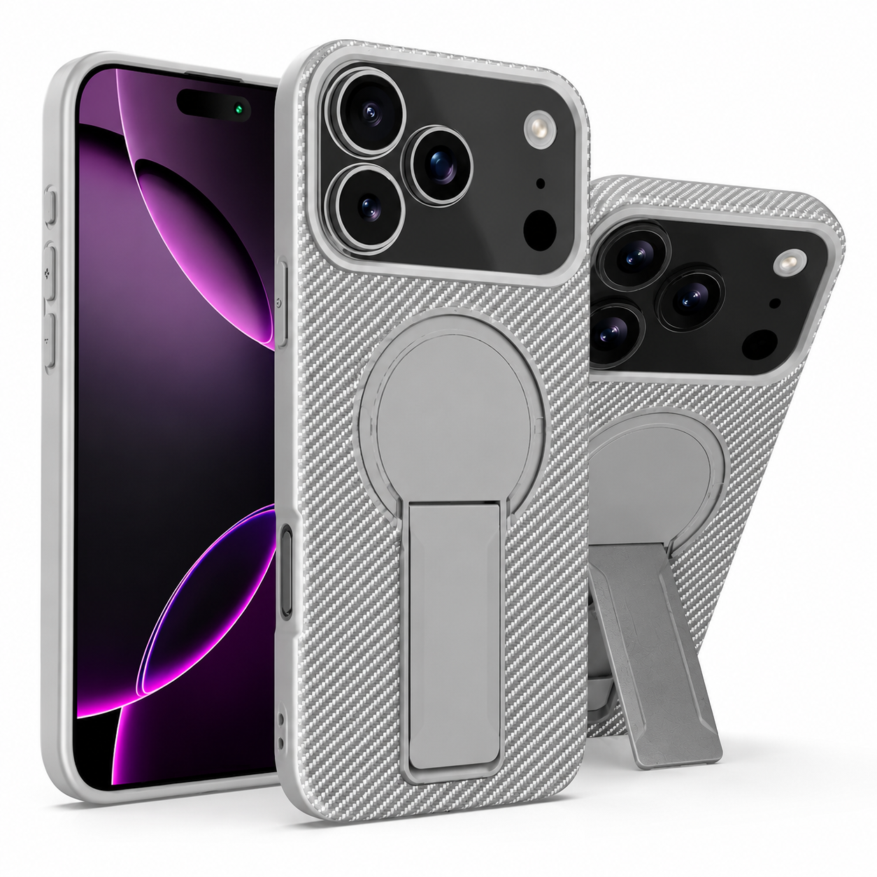 Premium iPhone Case MagSafe Compatible Carbon Fiber Pattern Fold Stand Magnetic Shockproof Protective Cover PC TPU Military Armor Camera Protection Full Coverage