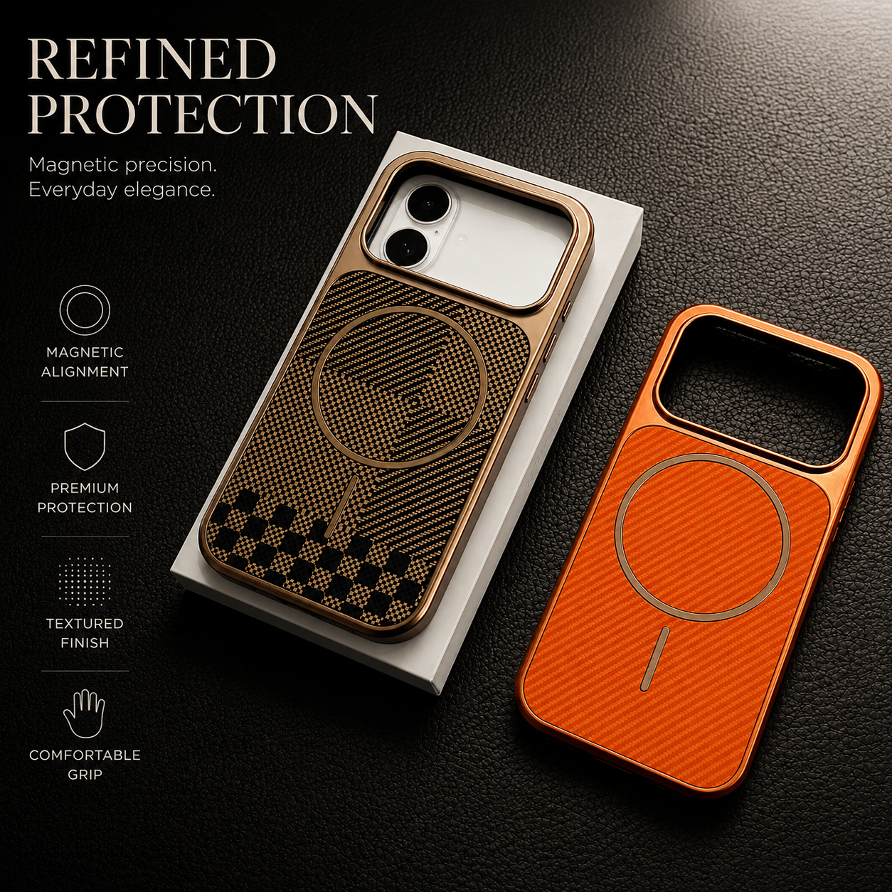 Premium iPhone Case MagSafe Compatible Carbon Fiber Protective Cover Shockproof Anti Scratch Electroplated Finish Lightweight Wireless Charging Slim Design