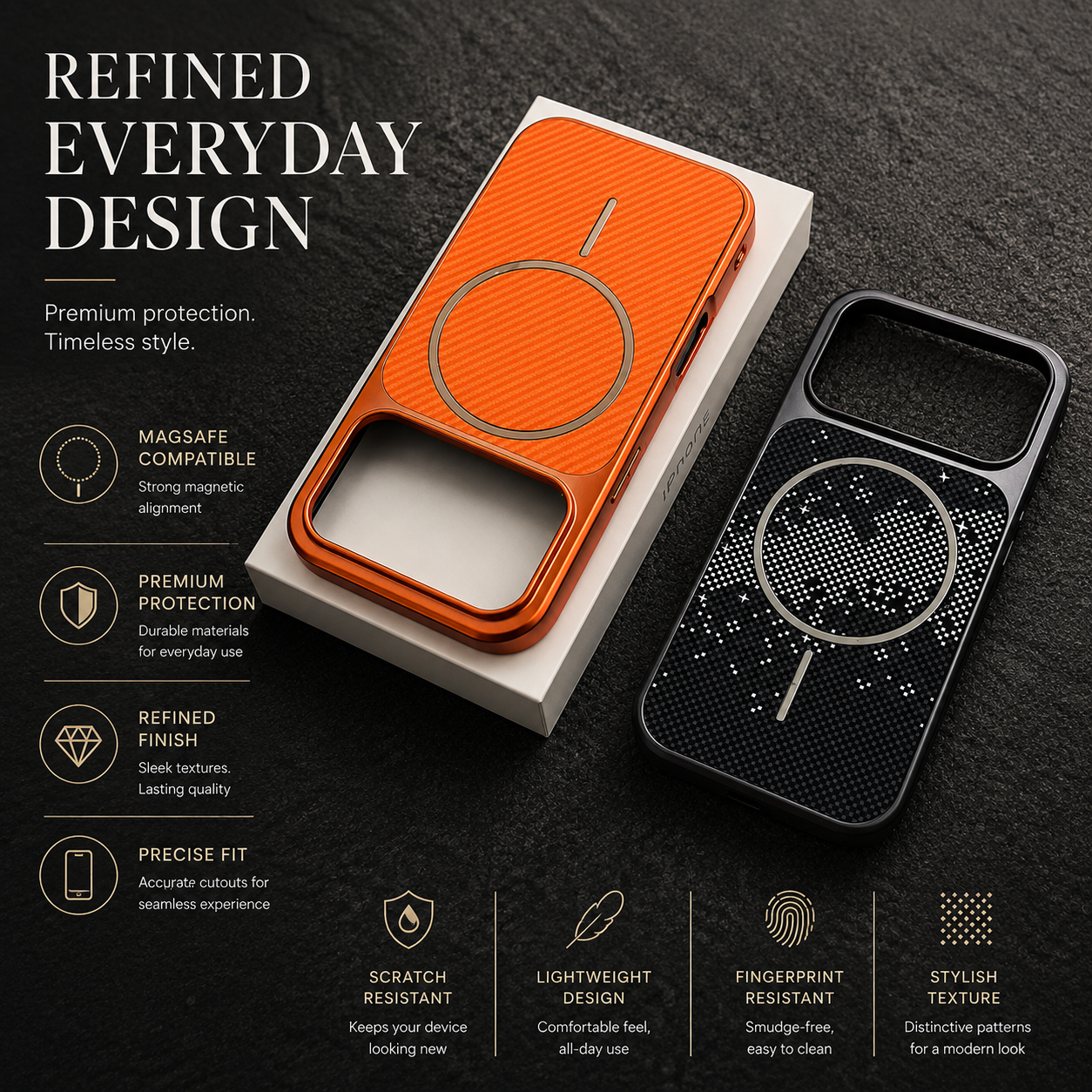 Premium iPhone Case MagSafe Compatible Carbon Fiber Protective Cover Shockproof Anti Scratch Electroplated Finish Lightweight Wireless Charging Slim Design