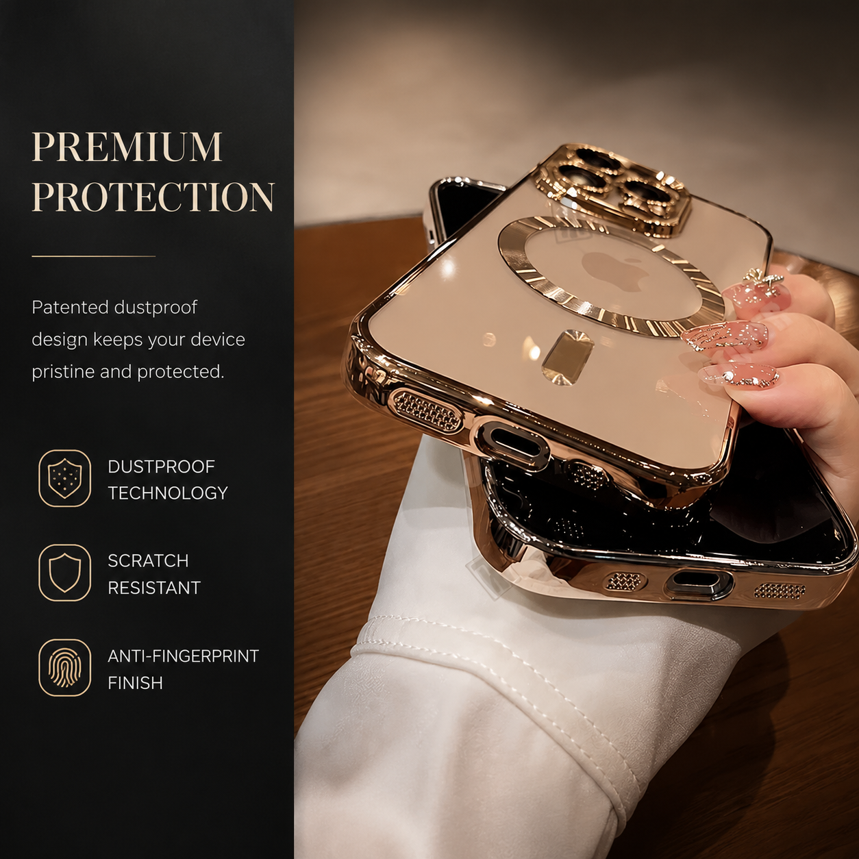 Premium iPhone Case MagSafe Compatible Clear Back Cover Desert Gold Frame Magnetic Lens Protection Shockproof Soft TPU Anti Scratch Slim Design