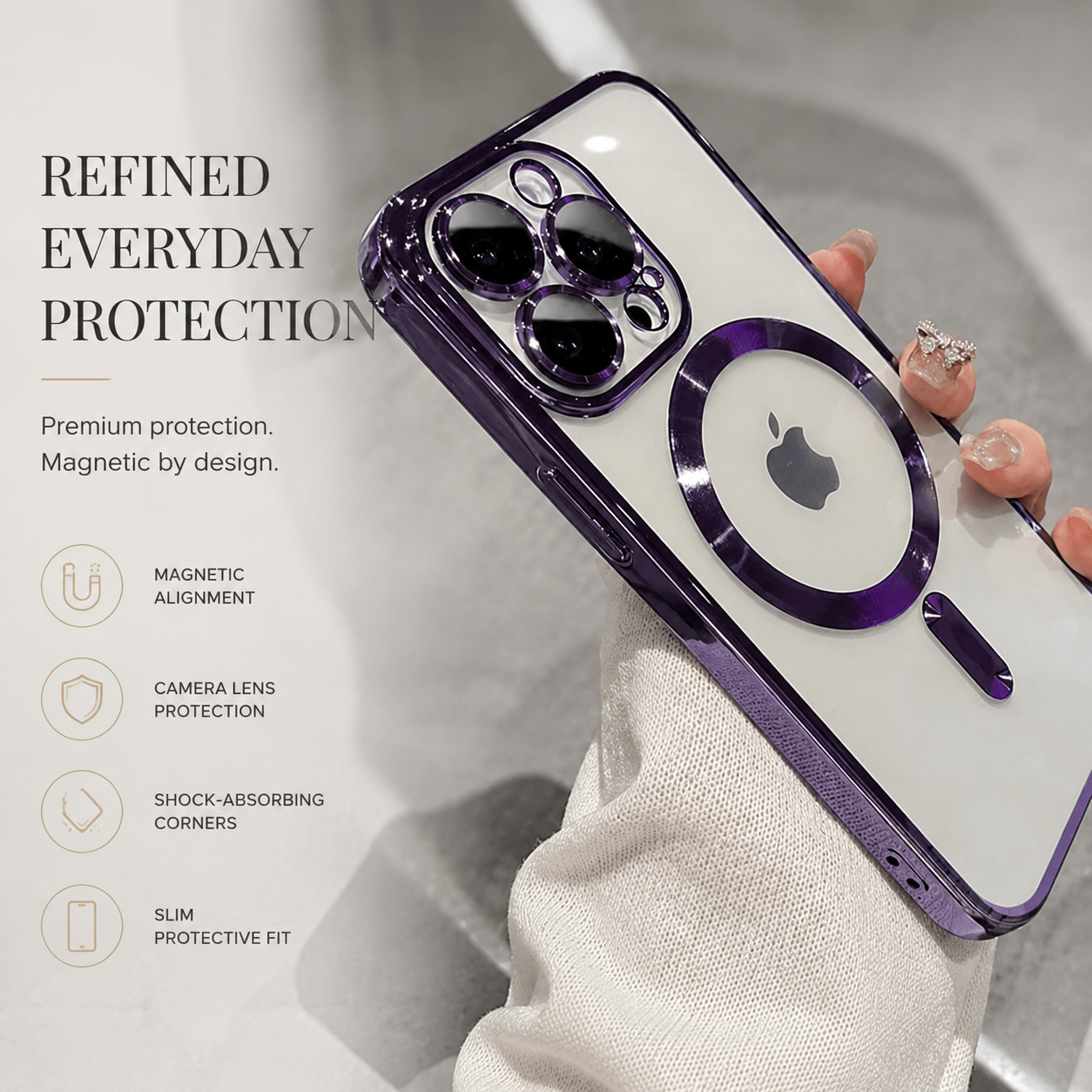 Premium iPhone Case MagSafe Compatible Clear Protective Cover Magnetic Wireless Charging Camera Lens Protection Anti Fingerprint Scratch Resistant Full Coverage