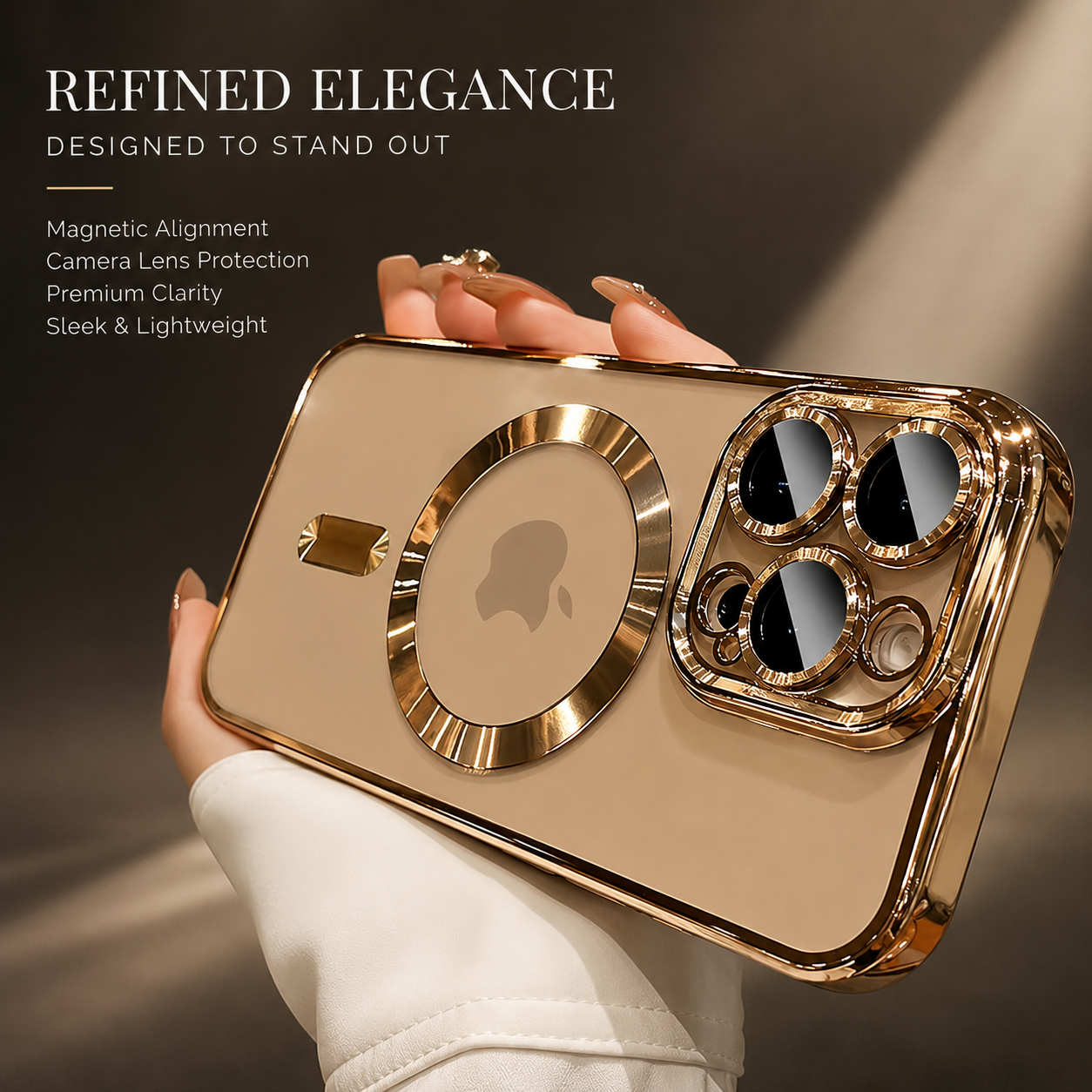 Premium iPhone Case MagSafe Compatible Clear TPU Cover Desert Gold Finish Shockproof Protective Case Camera Lens Protection Wireless Charging Slim Design