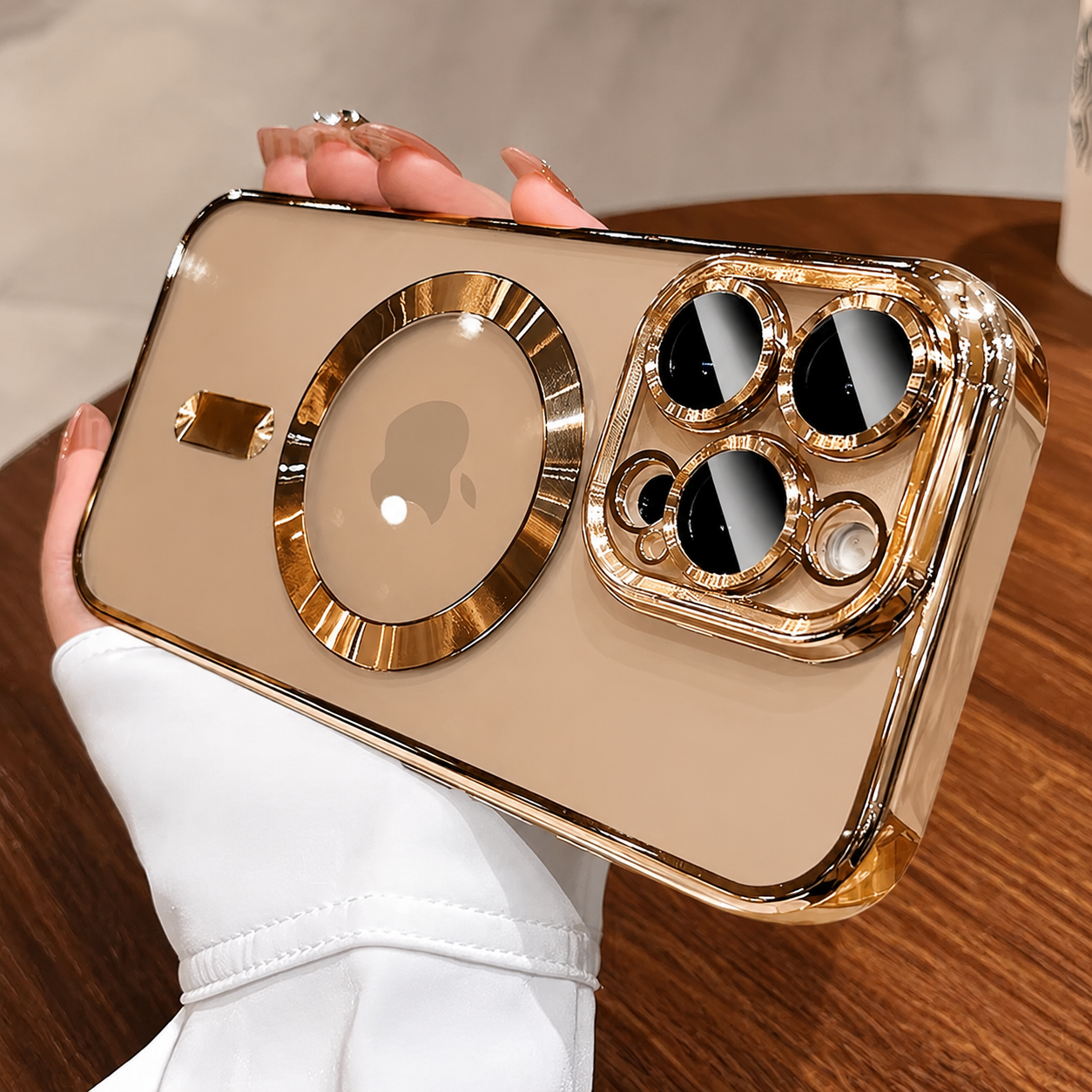 Premium iPhone Case MagSafe Compatible Clear TPU Cover Desert Gold Finish Shockproof Protective Case Camera Lens Protection Wireless Charging Slim Design