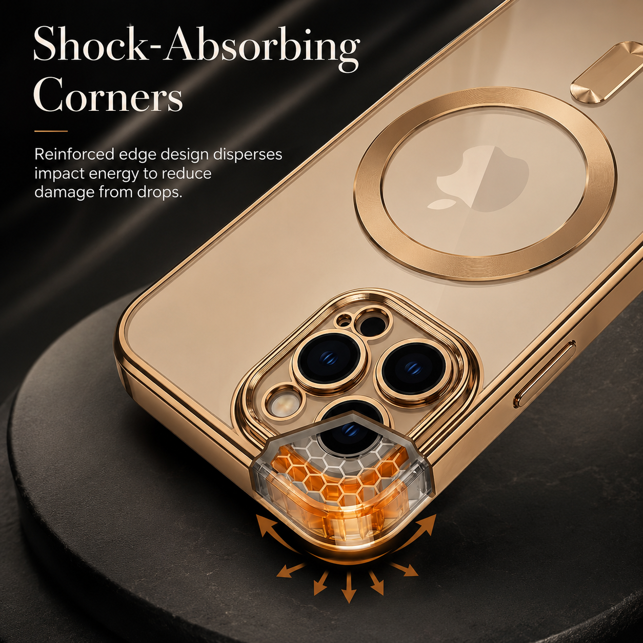 Premium iPhone Case MagSafe Compatible Clear TPU Cover Desert Gold Finish Shockproof Protective Case Camera Lens Protection Wireless Charging Slim Design