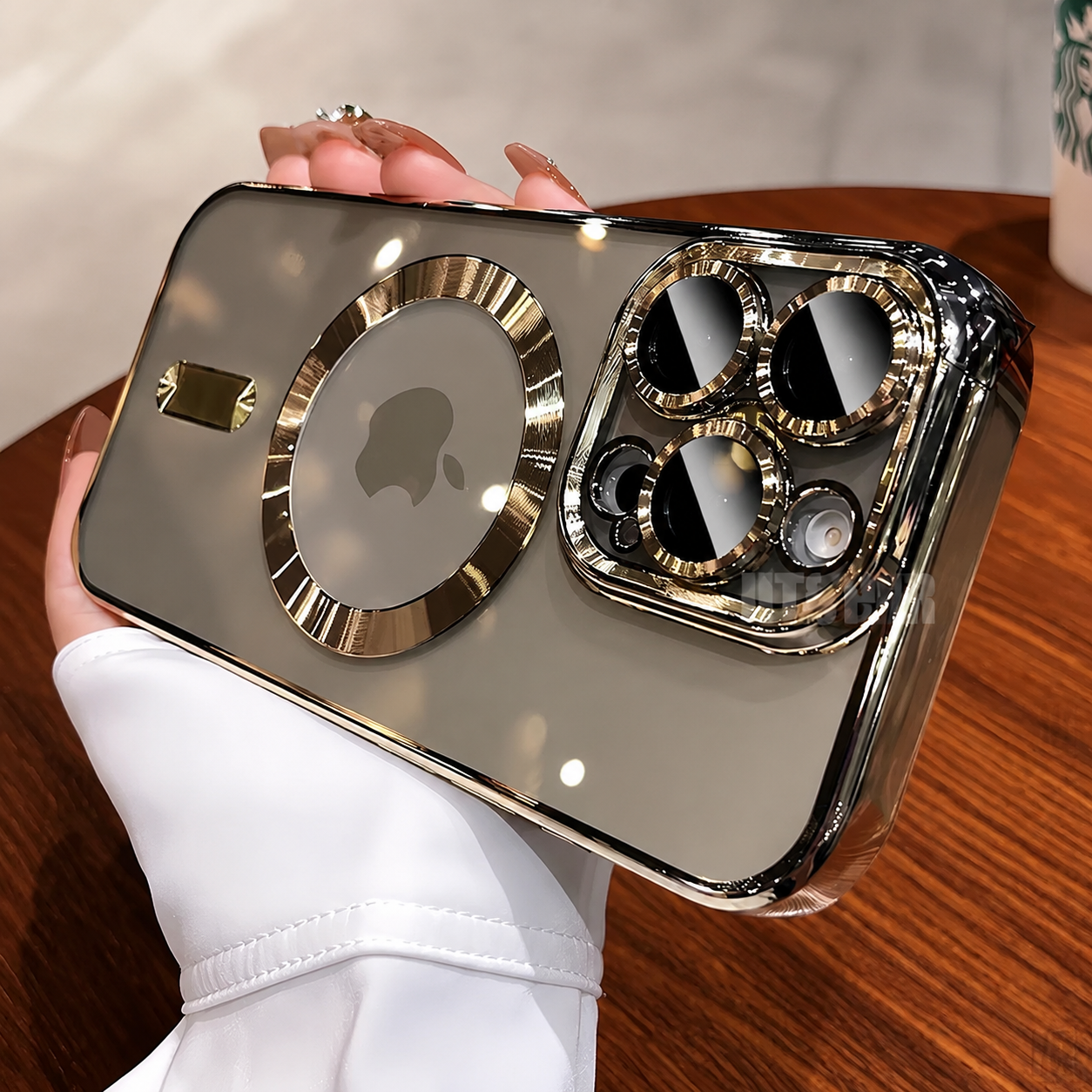 Premium iPhone Case MagSafe Compatible Clear TPU Cover Desert Gold Finish Shockproof Protective Case Camera Lens Protection Wireless Charging Slim Design