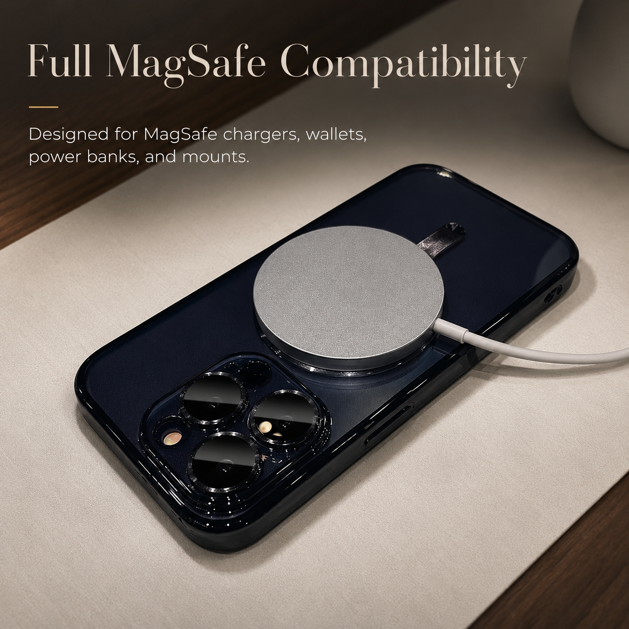 Premium iPhone Case MagSafe Compatible Clear TPU Cover Desert Gold Finish Shockproof Protective Case Camera Lens Protection Wireless Charging Slim Design