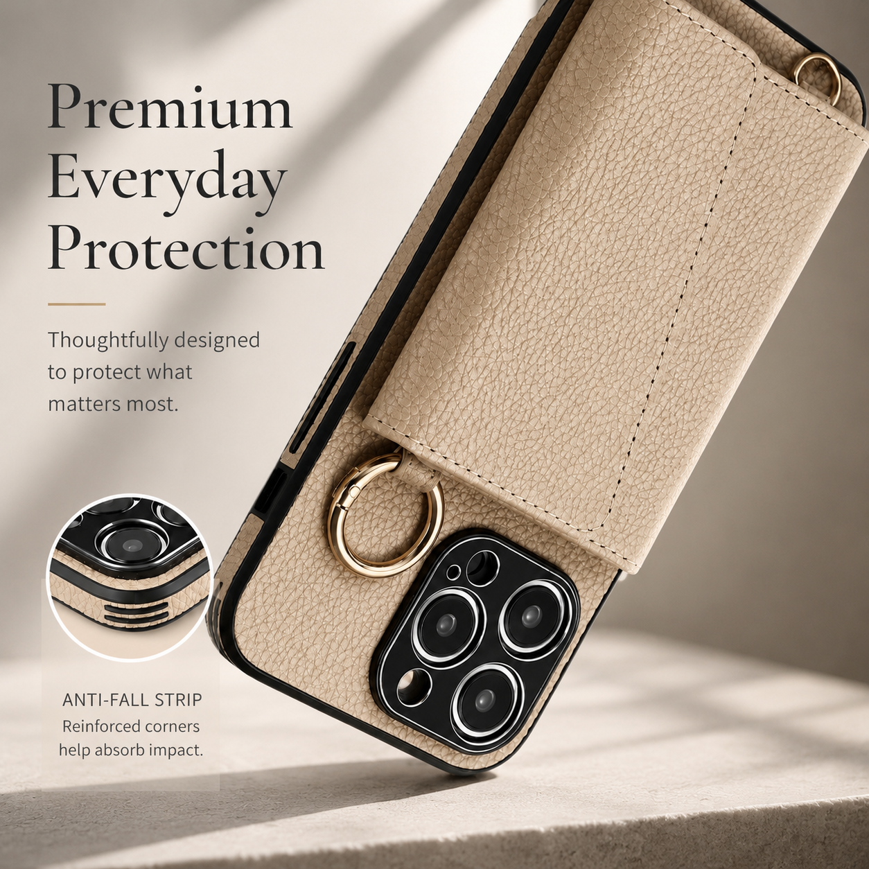 Premium iPhone Case MagSafe Compatible Crossbody Wallet Protective Cover PU Leather Card Holder Ring Stand Adjustable Strap Shockproof Full Body Design